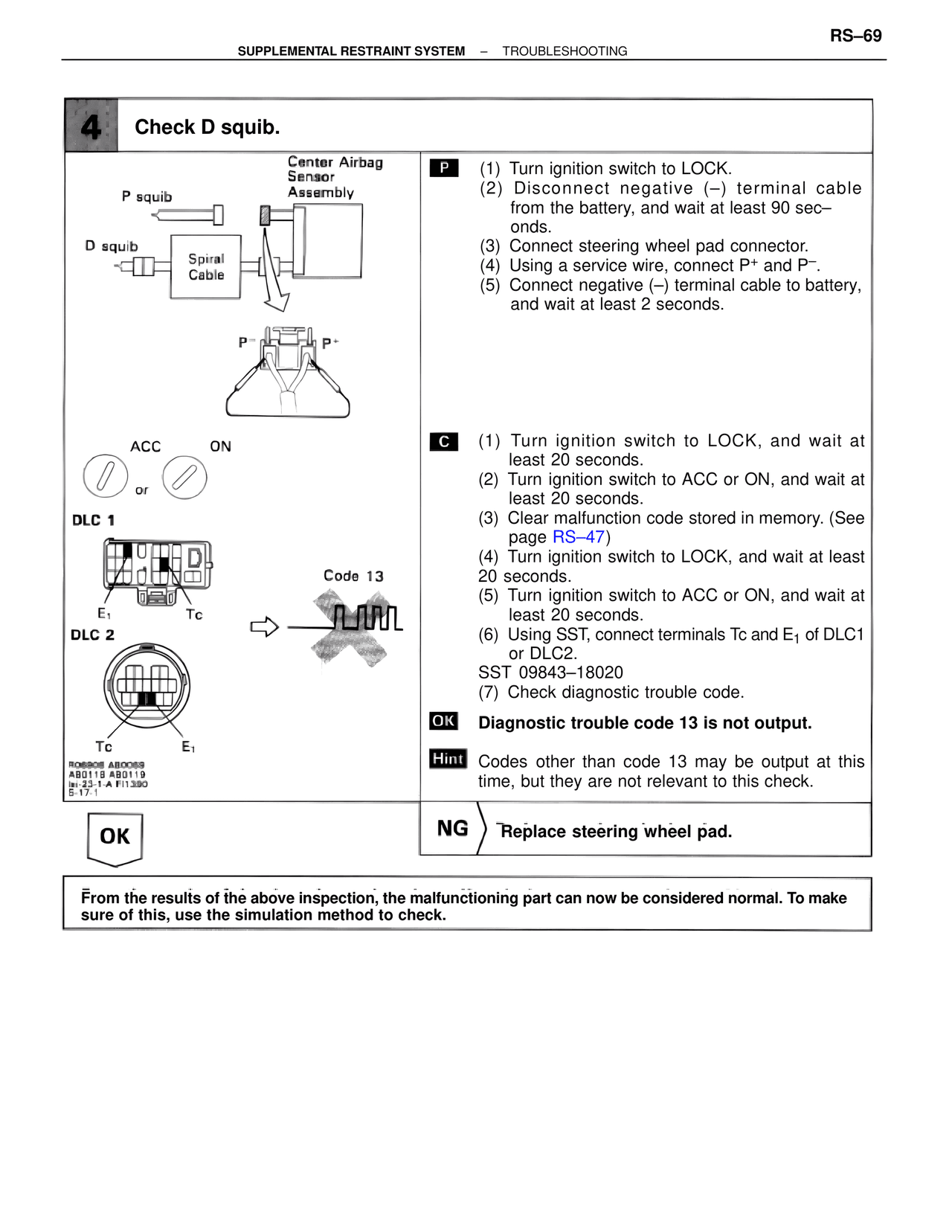 Check D squib. — MK4 Supra Supplemental Restraint System, page 69
