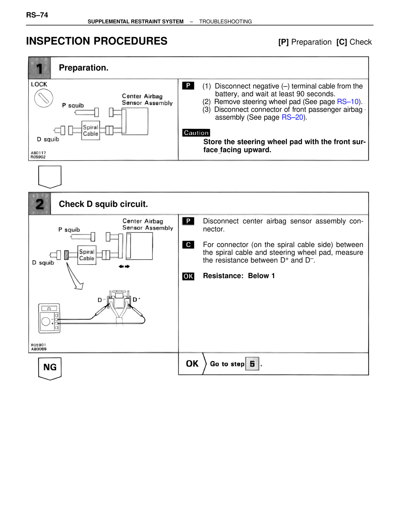 Inspection Procedures — MK4 Supra Supplemental Restraint System, page 74