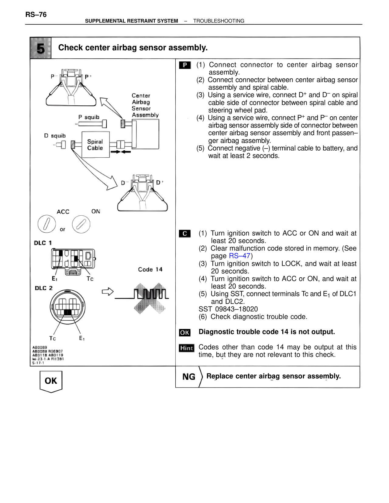 Check center airbag sensor assembly. — MK4 Supra Supplemental Restraint System, page 76