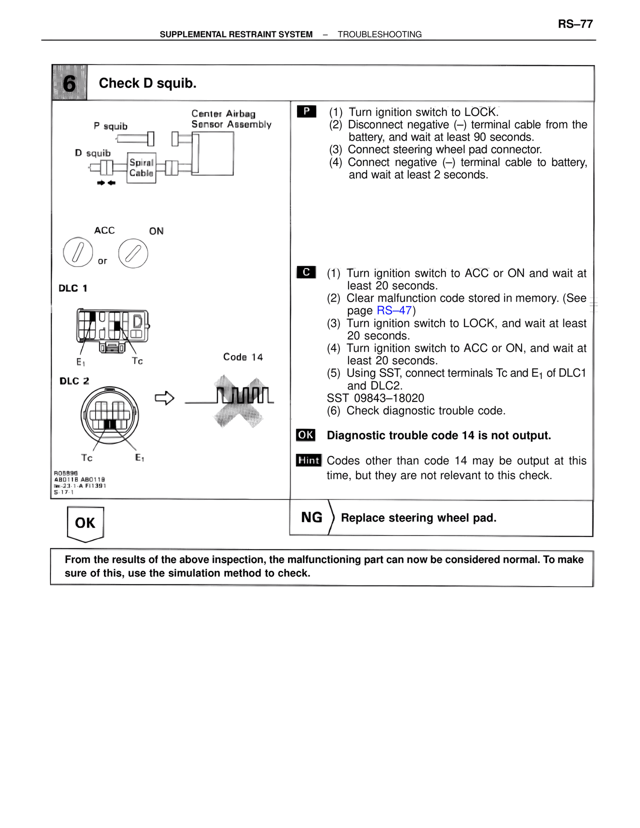 Check D squib. — MK4 Supra Supplemental Restraint System, page 77