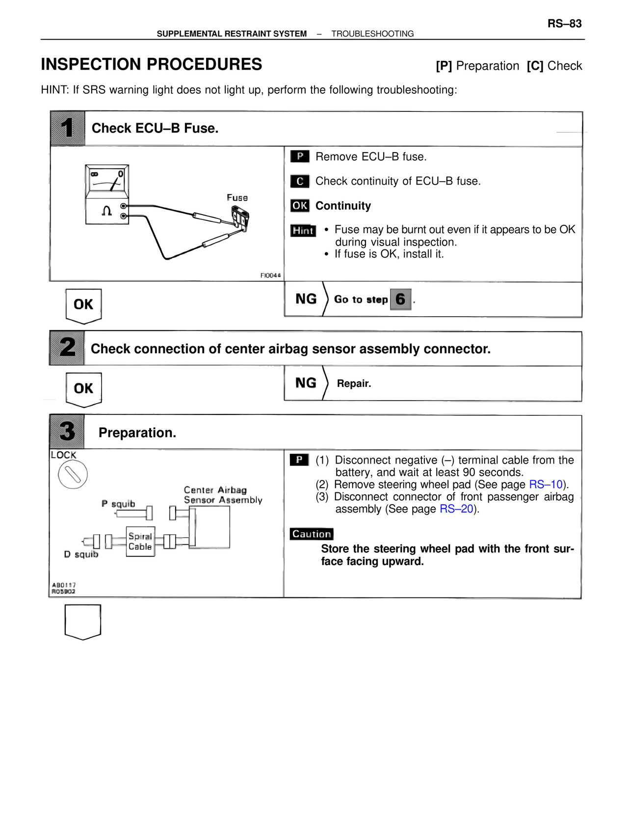 Inspection Procedures — MK4 Supra Supplemental Restraint System, page 83