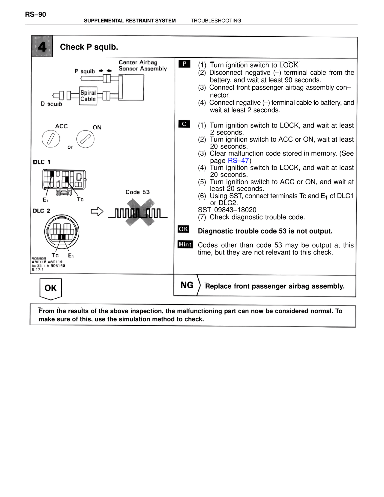 Check P squib. — MK4 Supra Supplemental Restraint System, page 90