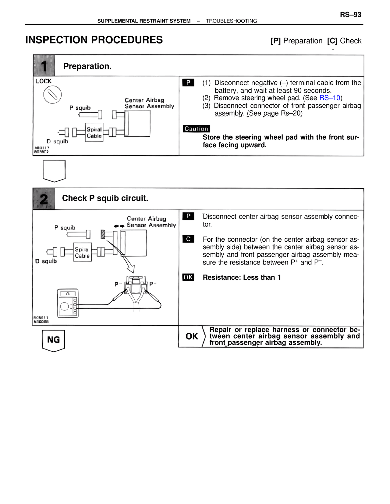 Inspection Procedures — MK4 Supra Supplemental Restraint System, page 93