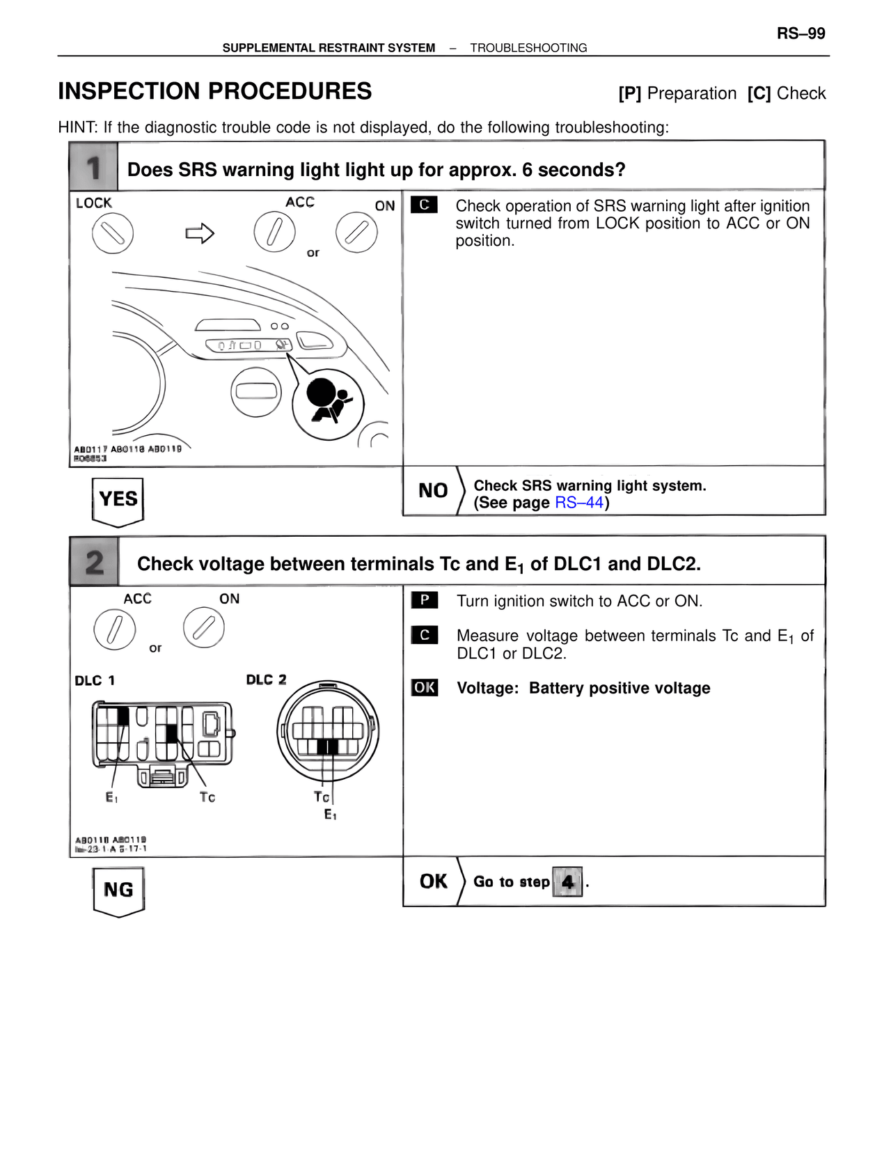Inspection Procedures — MK4 Supra Supplemental Restraint System, page 99