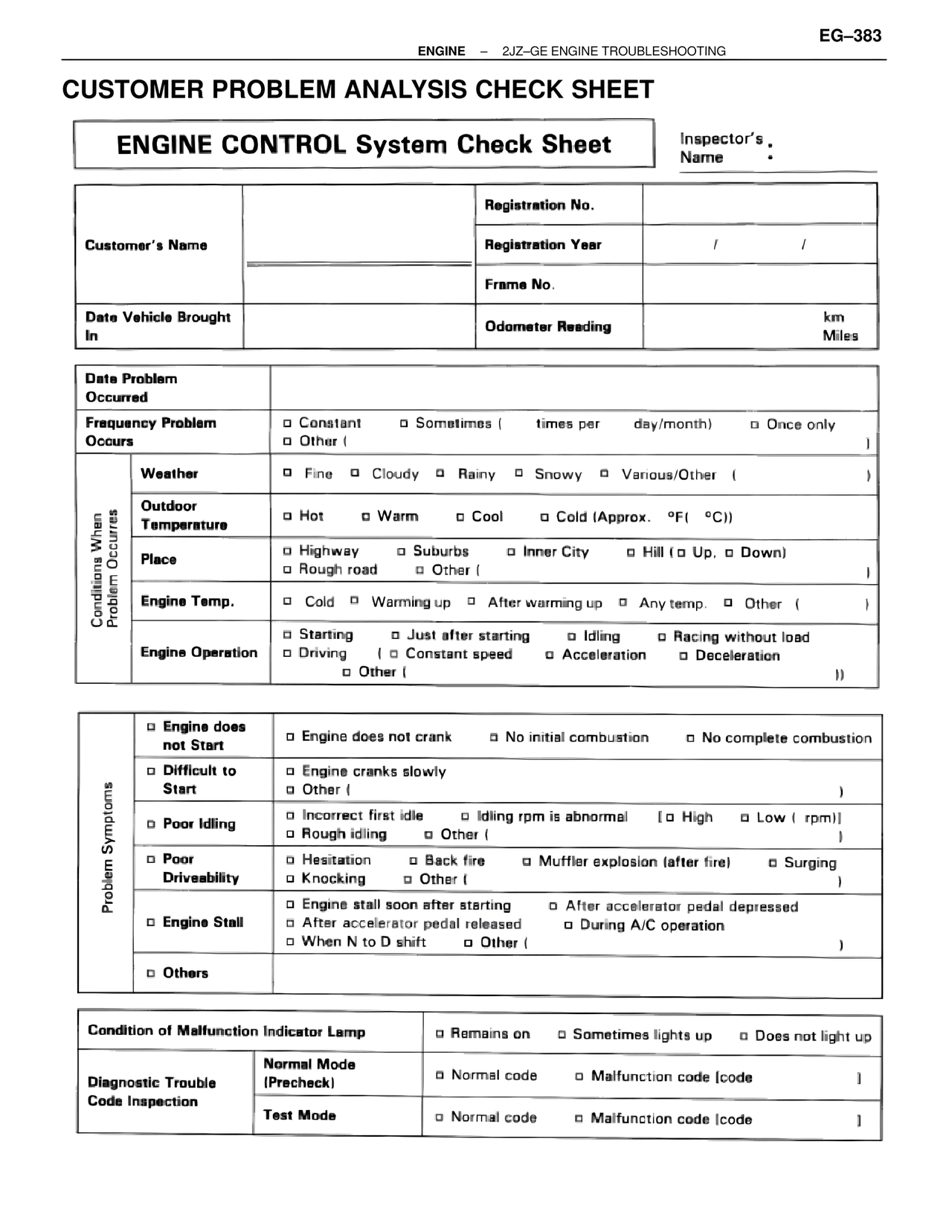 Customer Problem Analysis Check Sheet — MK4 Supra Troubleshooting 2JZ-GE, page 3