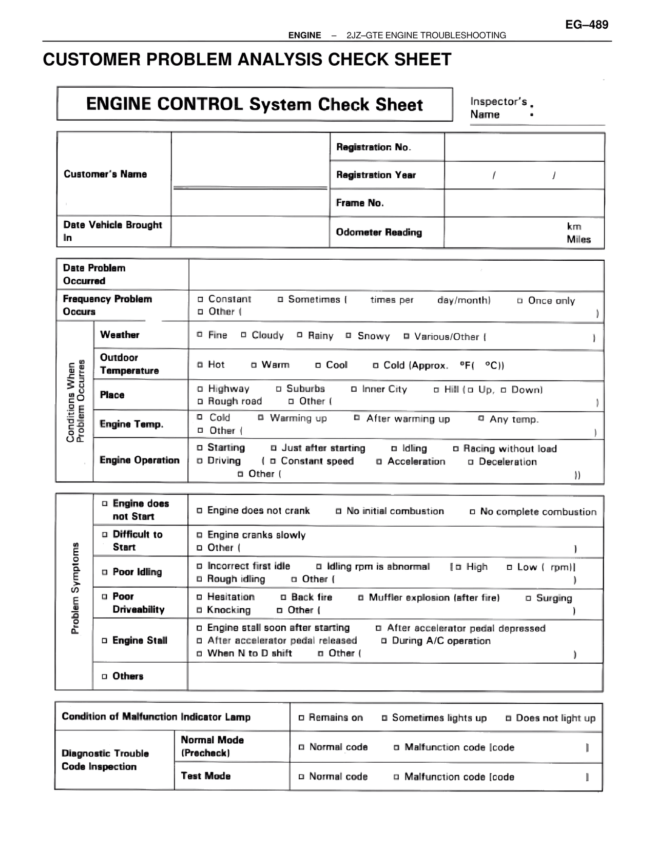 Customer Problem Analysis Check Sheet — MK4 Supra Troubleshooting 2JZ-GTE, page 3