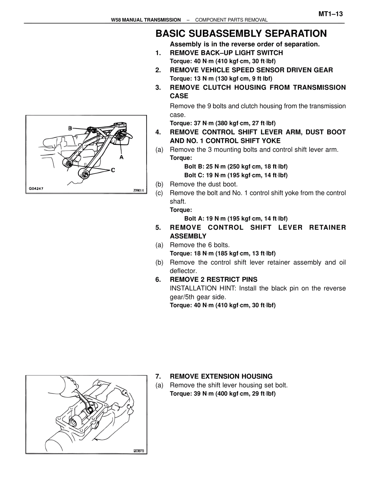 Basic Subassembly Separation — MK4 Supra W58 Manual Transmission, page 14
