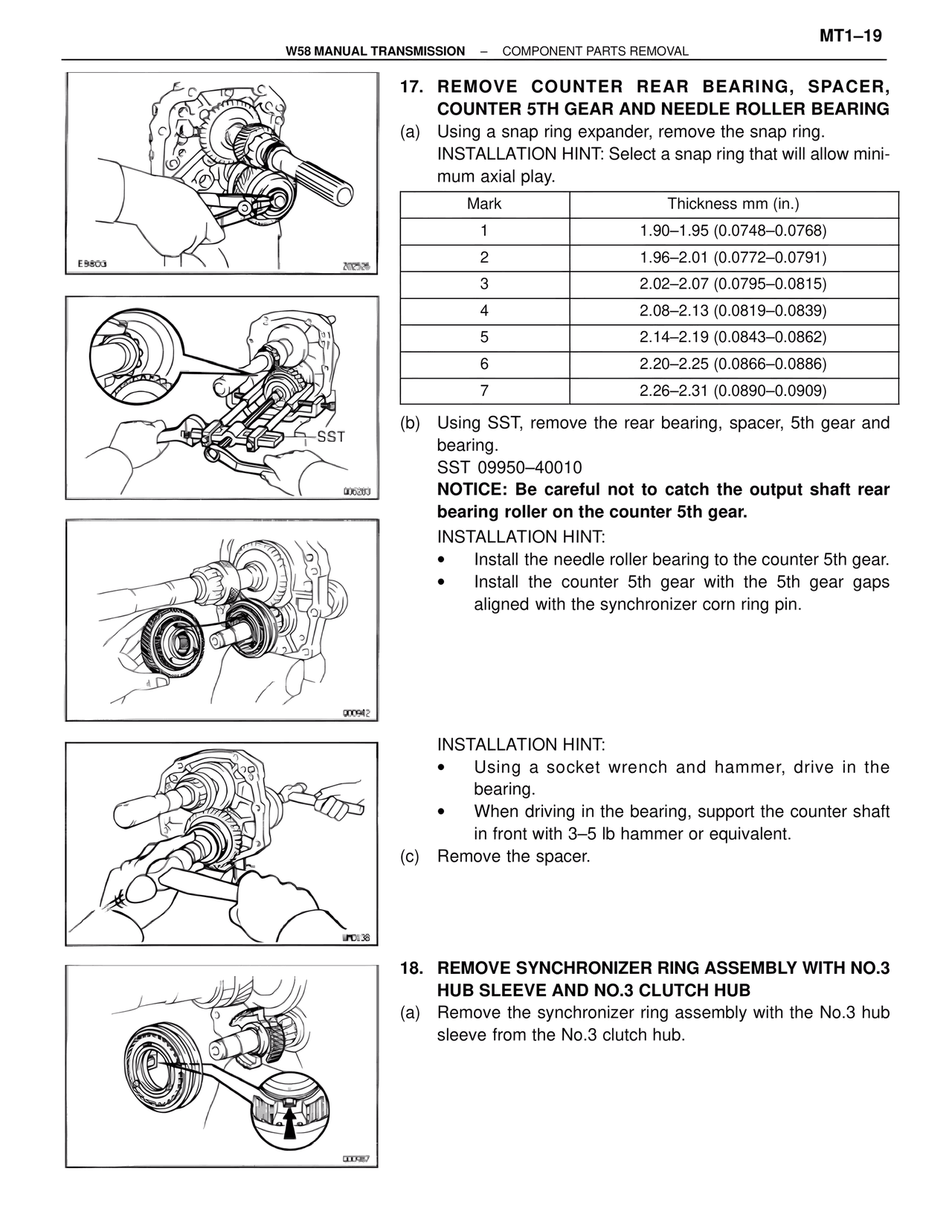 Remove Counter Rear Bearing, Spacer, Counter 5TH Gear and Needle Roller Bearing — MK4 Supra W58 Manual Transmission, page 20