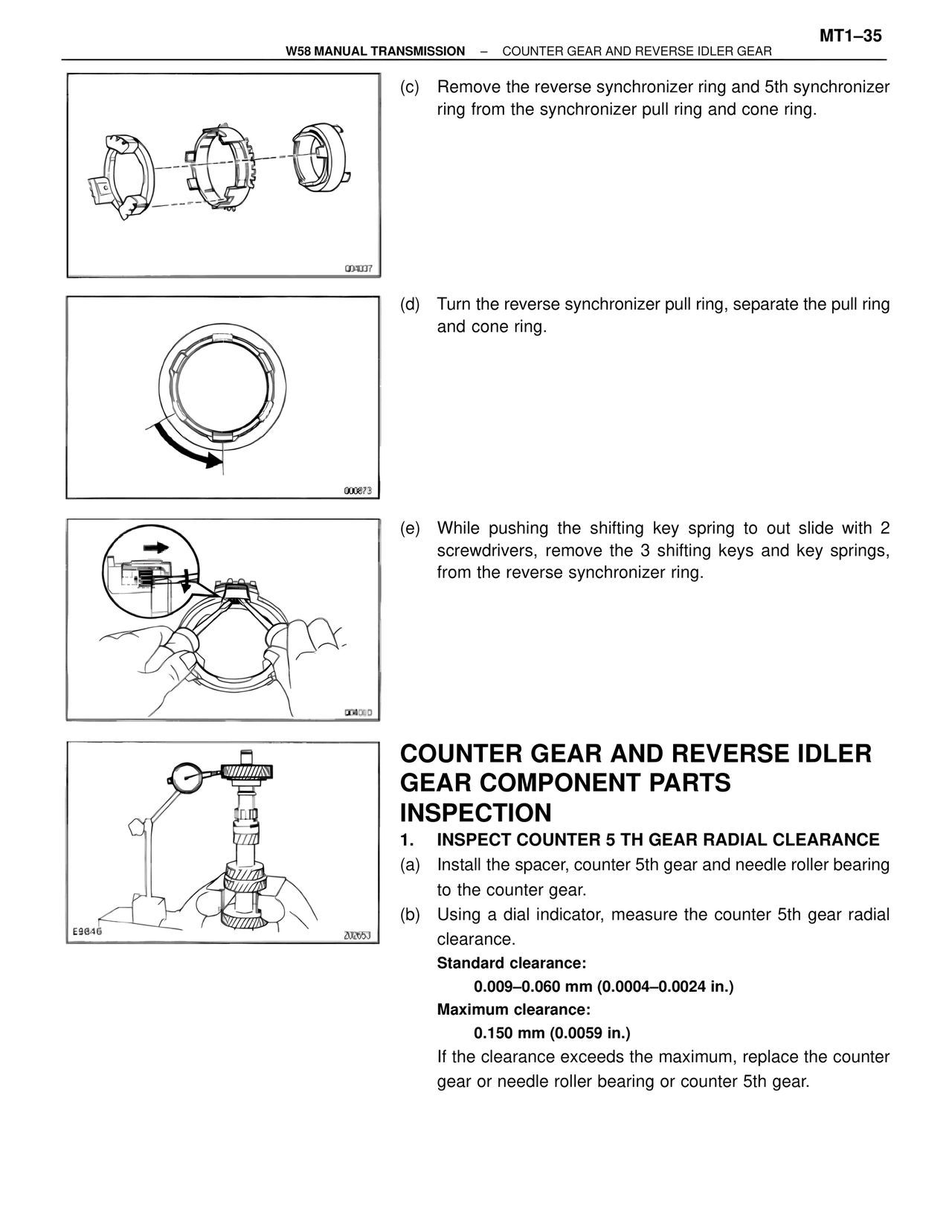 Counter Gear and Reverse Idler Gear Component Parts Inspection — MK4 Supra W58 Manual Transmission, page 36