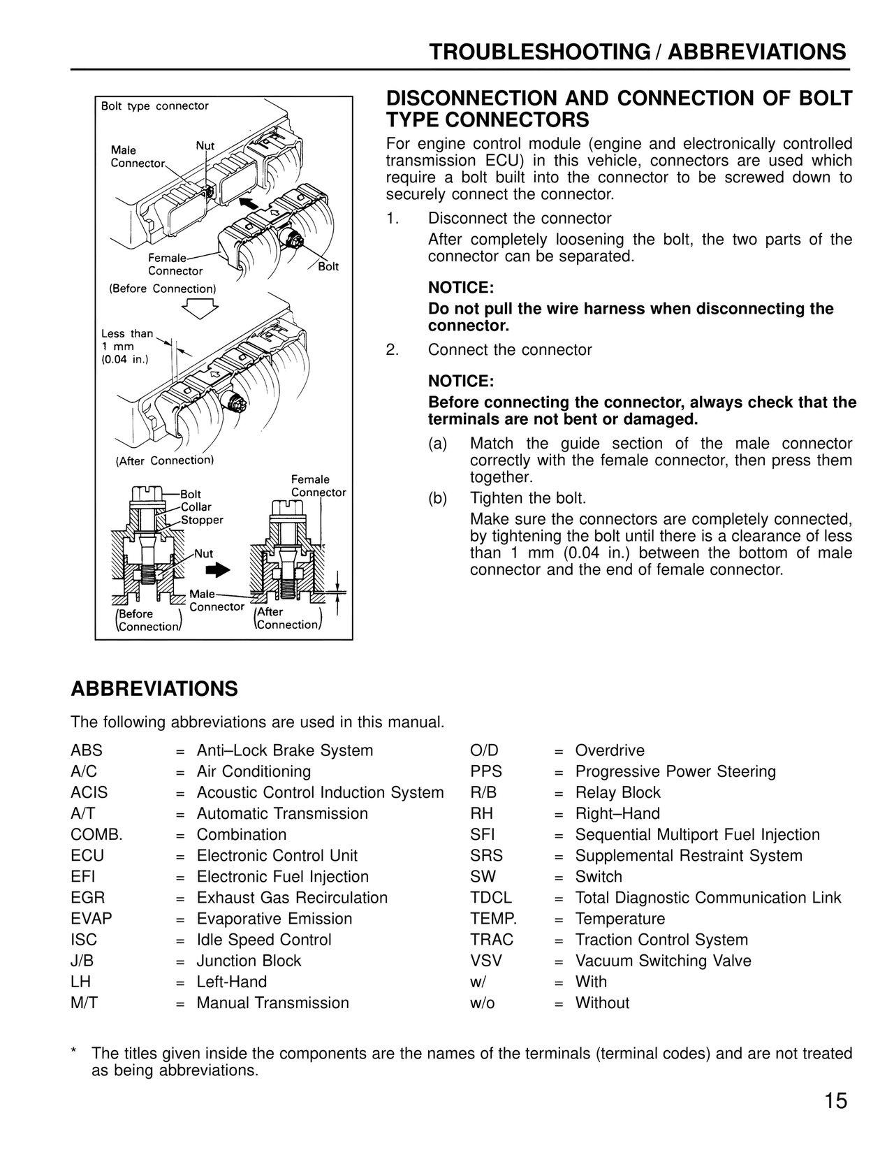 Disconnection and Connection of Bolt Type Connectors — MK4 Supra Wiring Diagrams, page 15