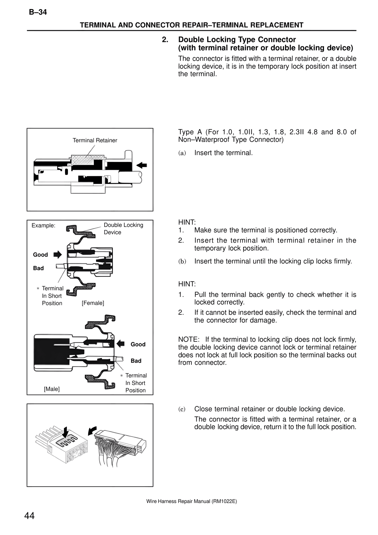 Double Locking Type Connector (with terminal retainer or double locking device) — MK4 Supra Wire Harness, page 44
