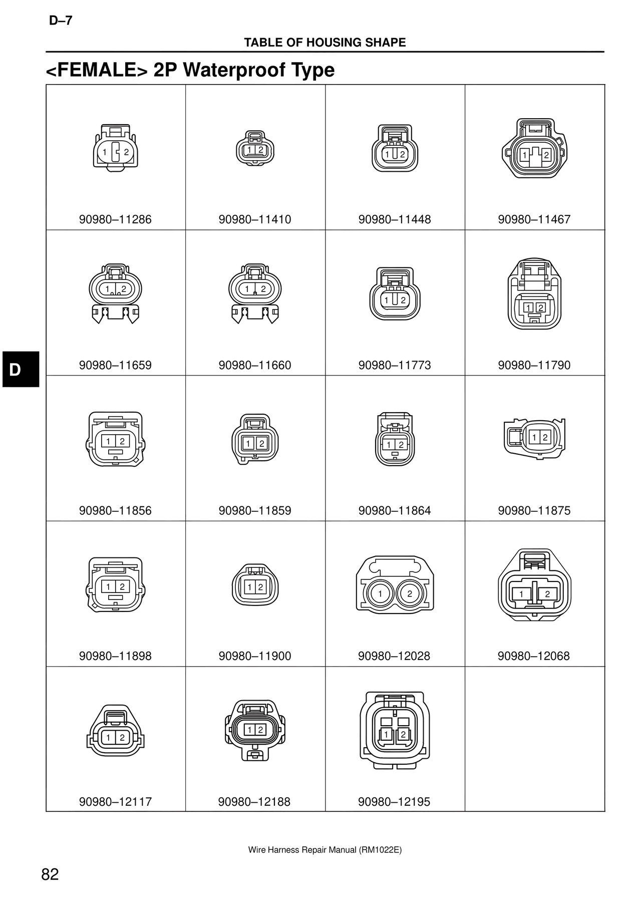 <female> 2P Waterproof Type — MK4 Supra Wire Harness, page 82