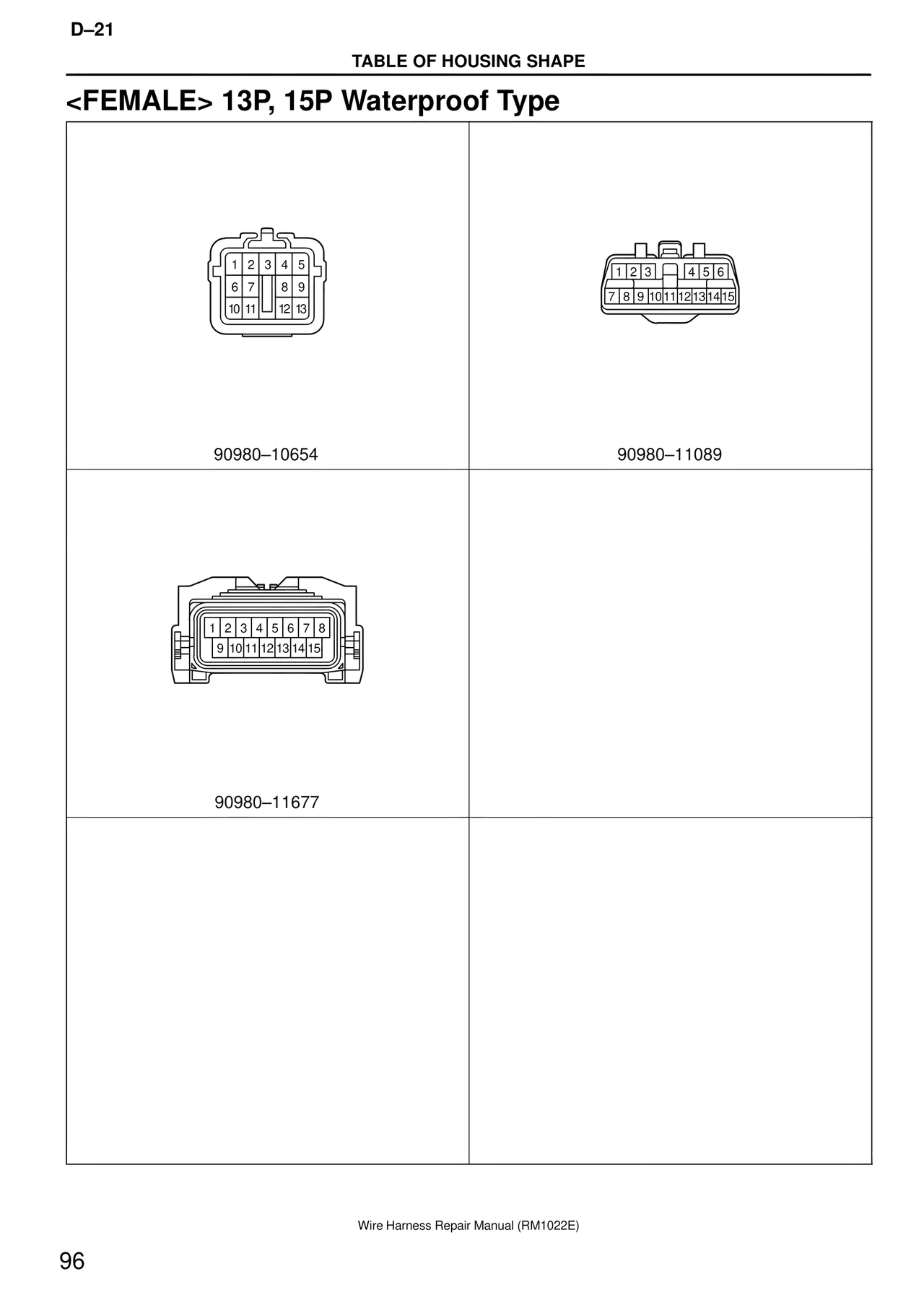 <female> 13P, 15P Waterproof Type — MK4 Supra Wire Harness, page 96
