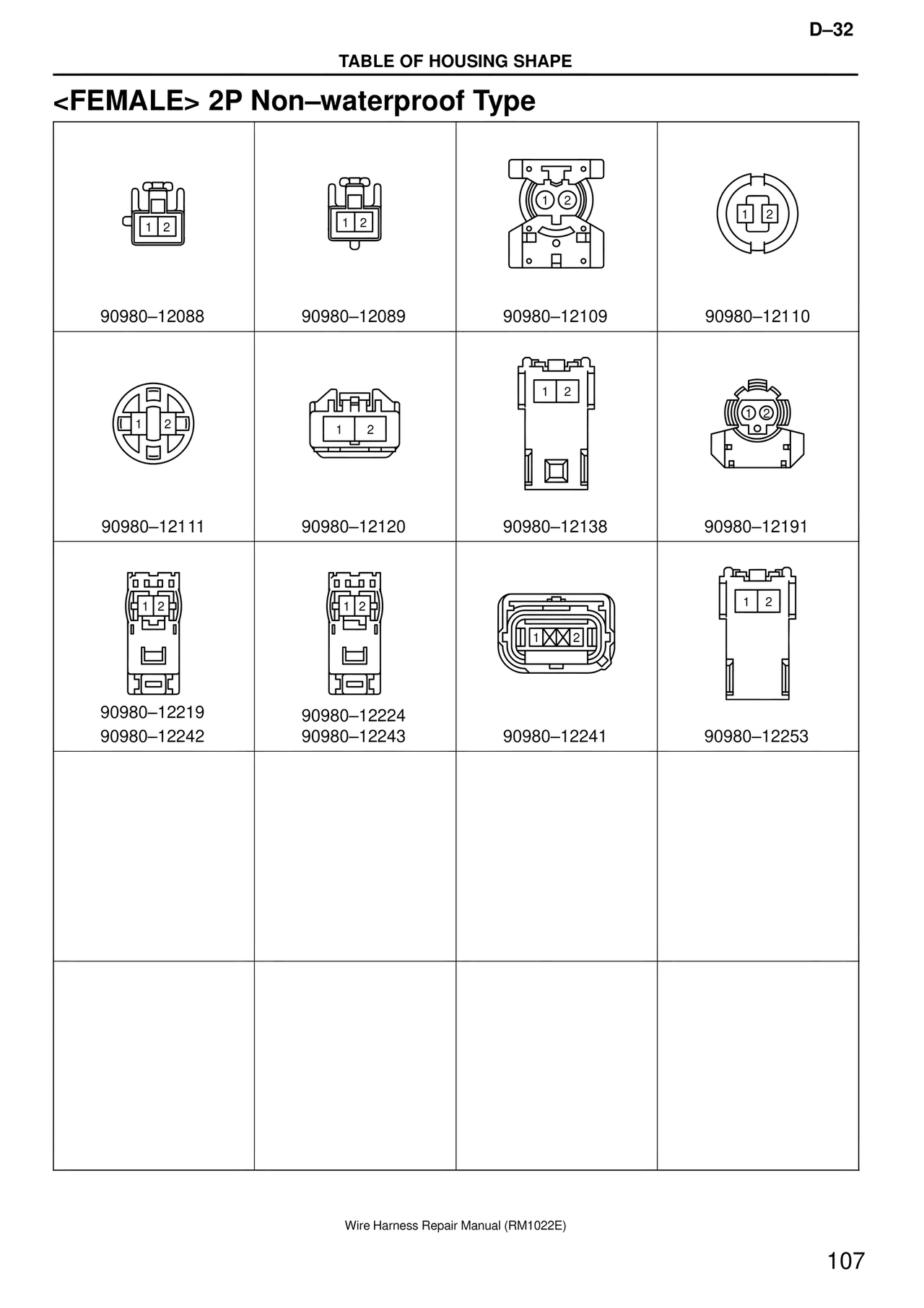 <female> 2P Non–waterproof Type — MK4 Supra Wire Harness, page 107