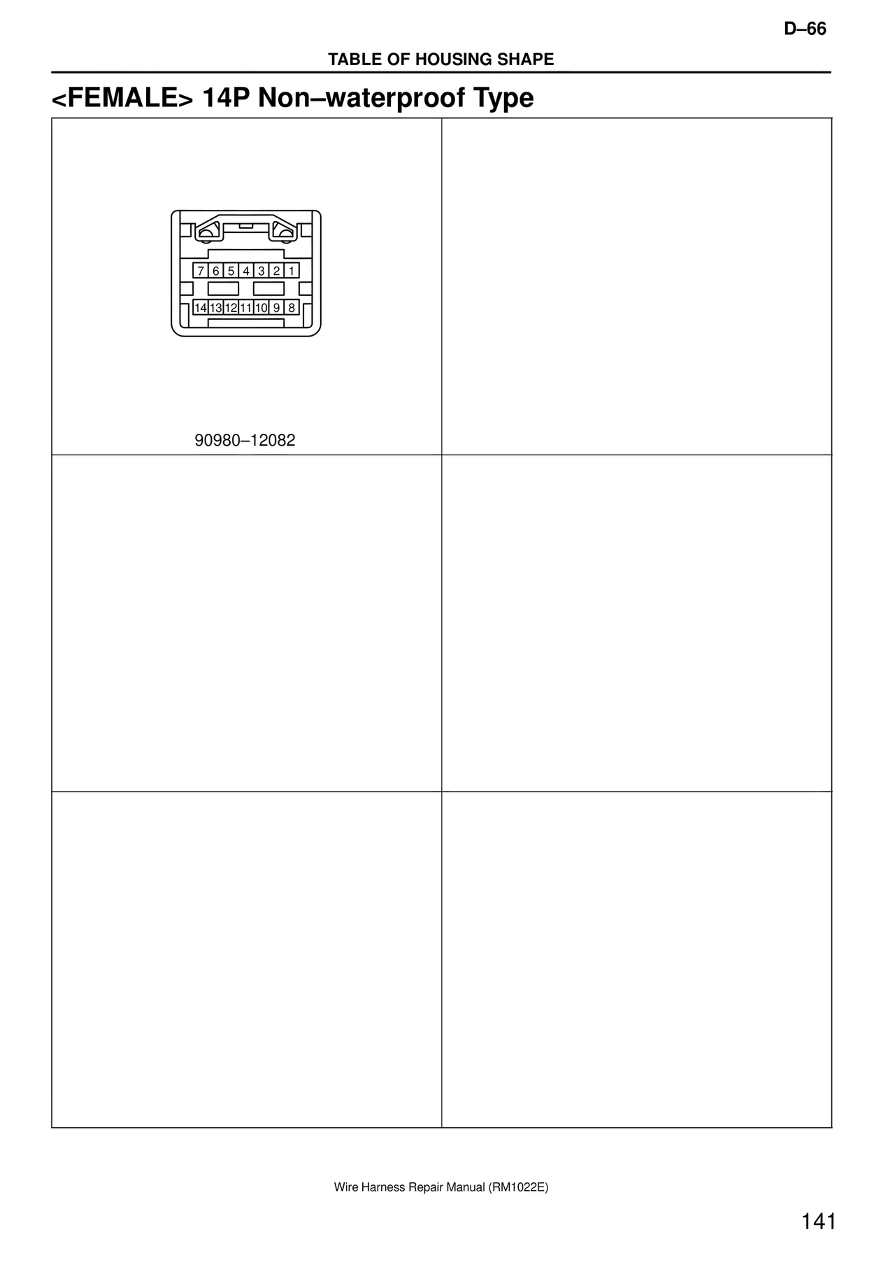 <female> 14P Non–waterproof Type — MK4 Supra Wire Harness, page 141
