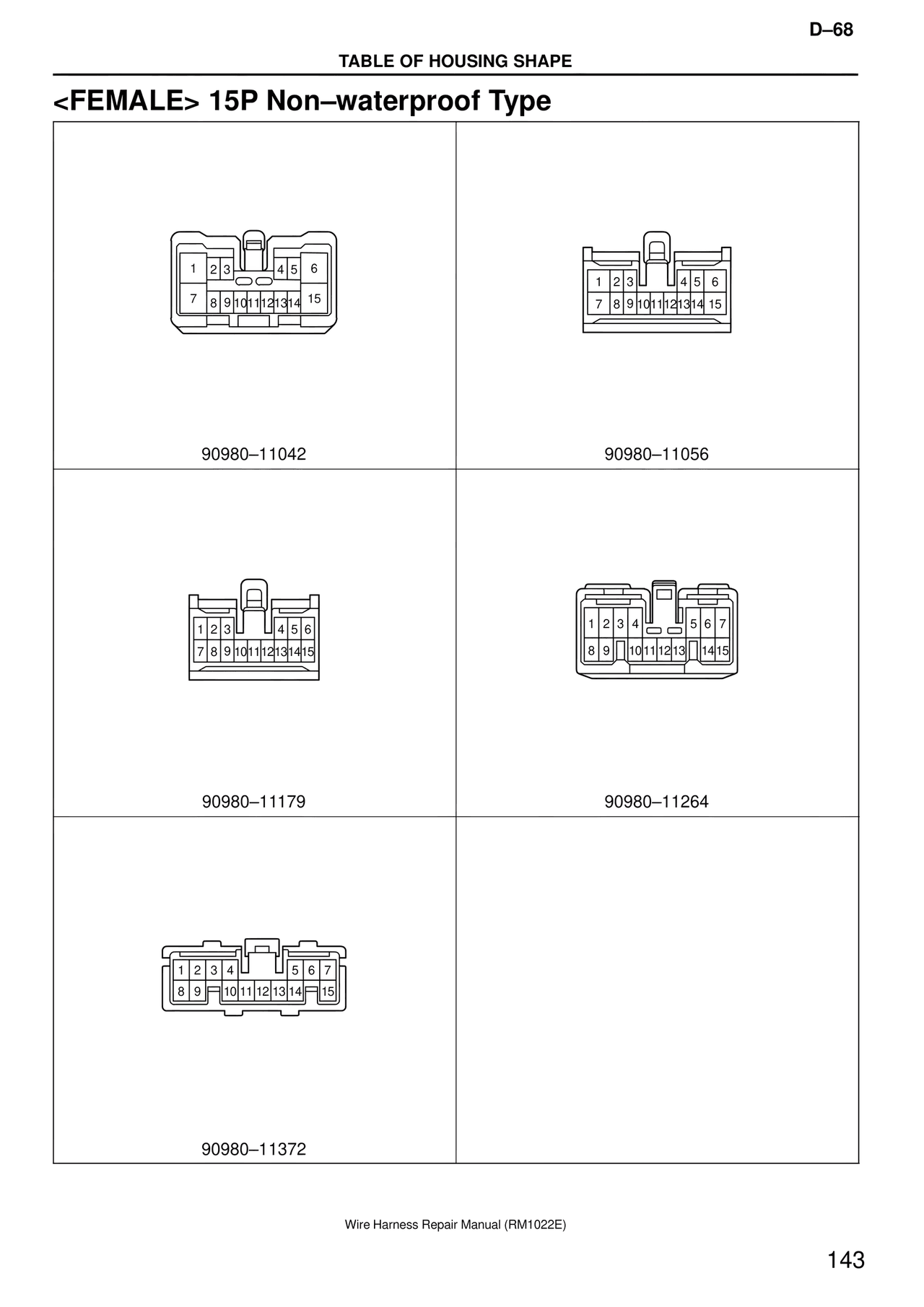 <female> 15P Non–waterproof Type — MK4 Supra Wire Harness, page 143