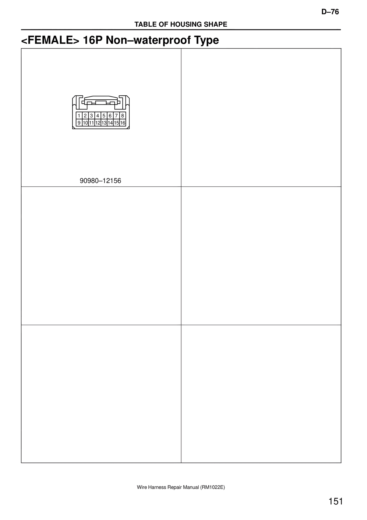 <female> 16P Non–waterproof Type — MK4 Supra Wire Harness, page 151