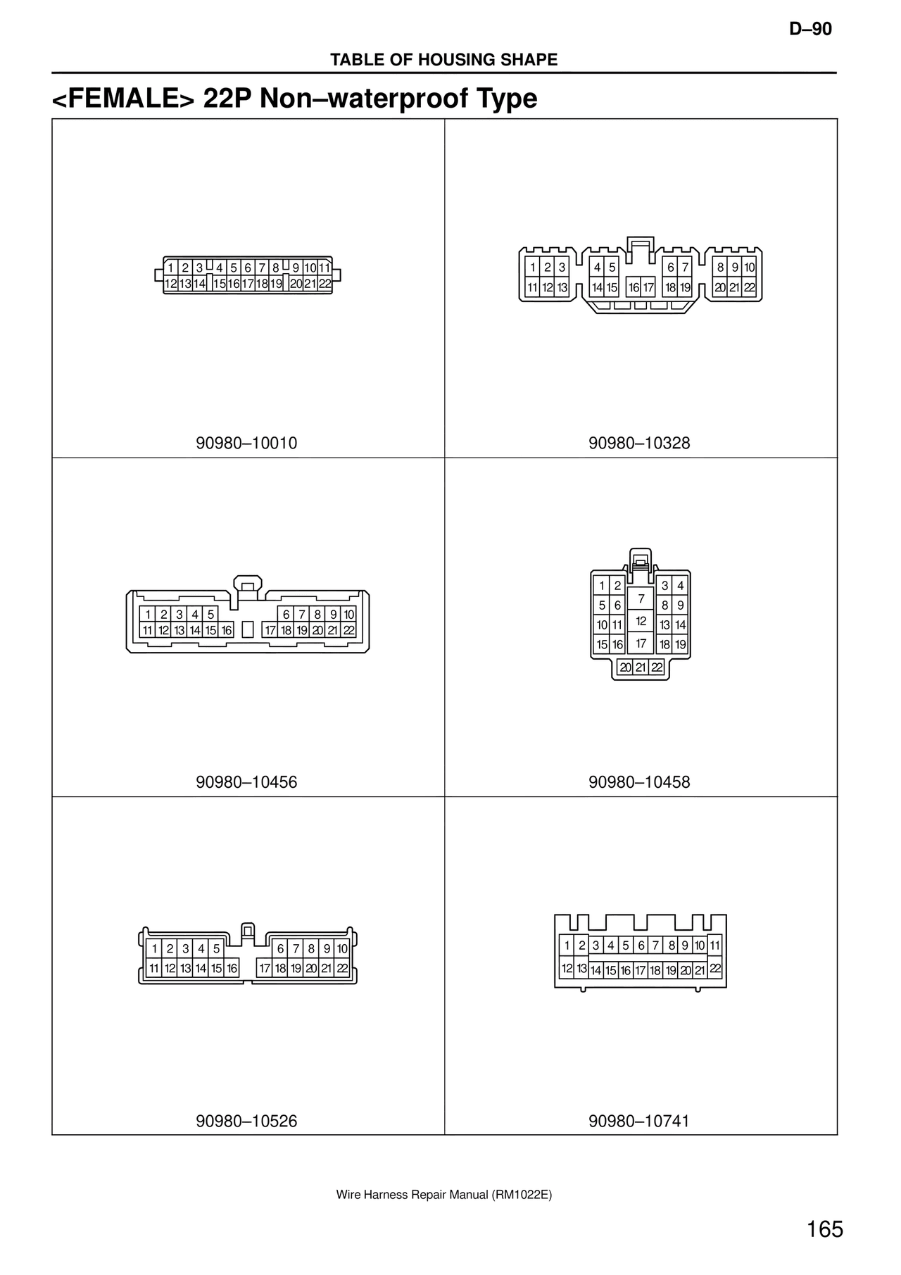 <female> 22P Non–waterproof Type — MK4 Supra Wire Harness, page 165