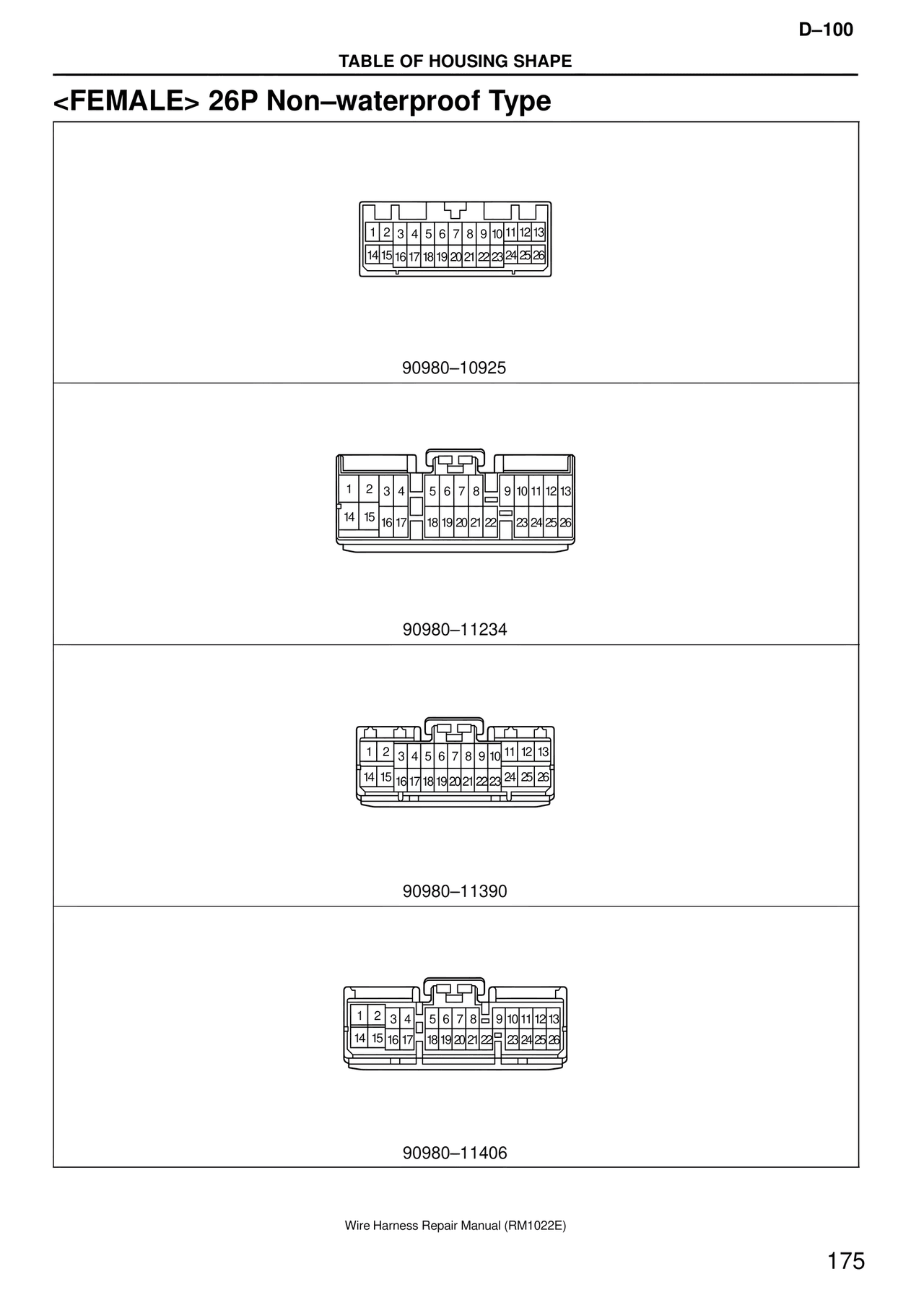 <female> 26P Non–waterproof Type — MK4 Supra Wire Harness, page 175