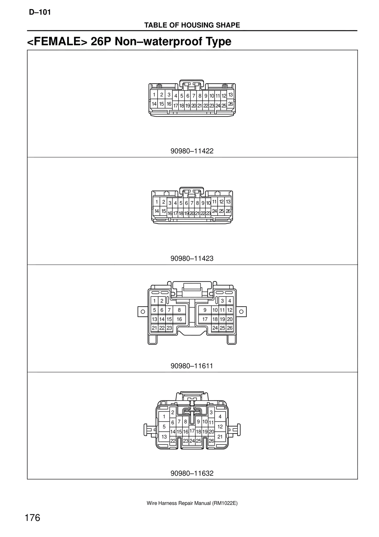 <female> 26P Non–waterproof Type — MK4 Supra Wire Harness, page 176