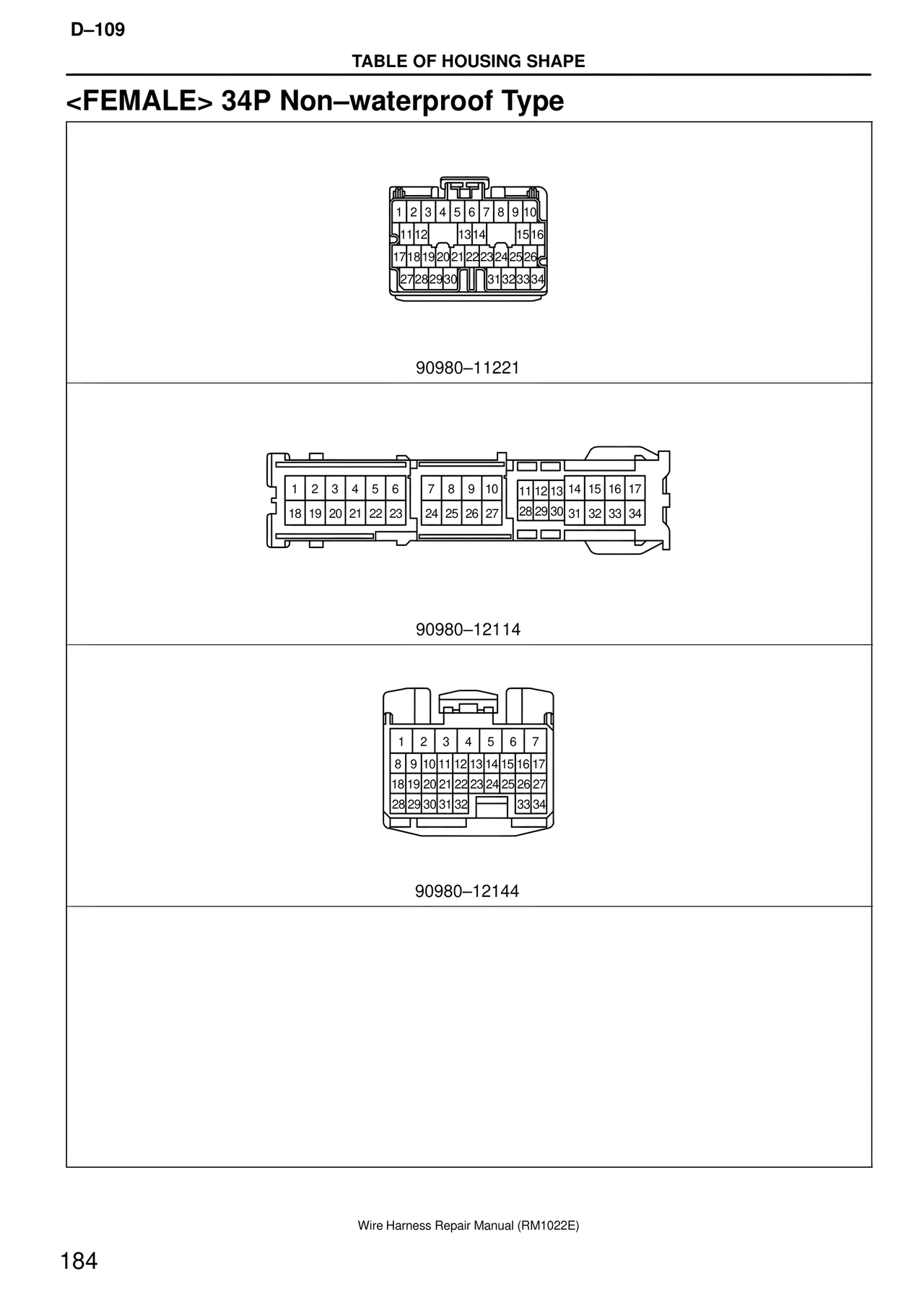 <female> 34P Non–waterproof Type — MK4 Supra Wire Harness, page 184