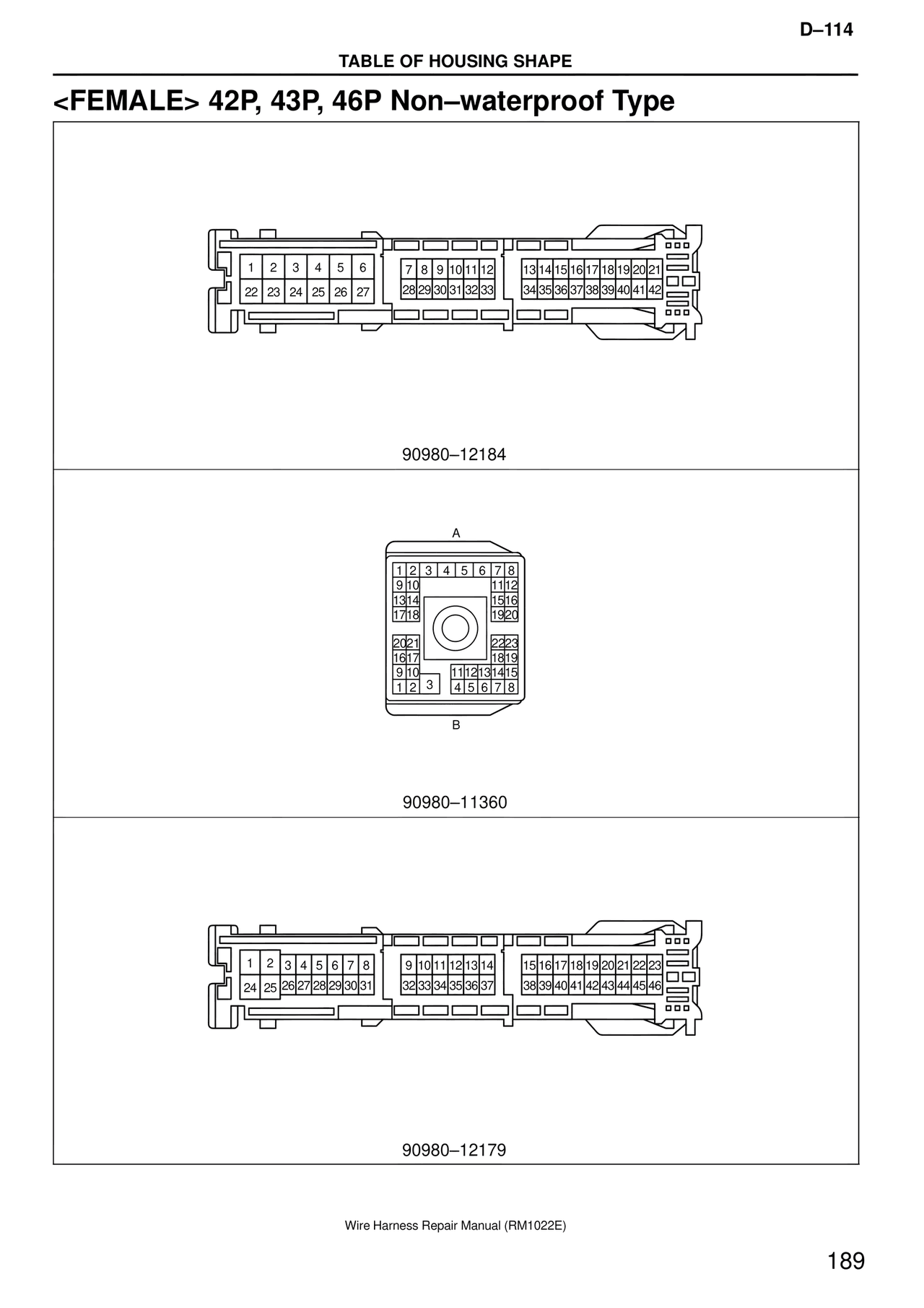 <female> 42P, 43P, 46P Non–waterproof Type — MK4 Supra Wire Harness, page 189