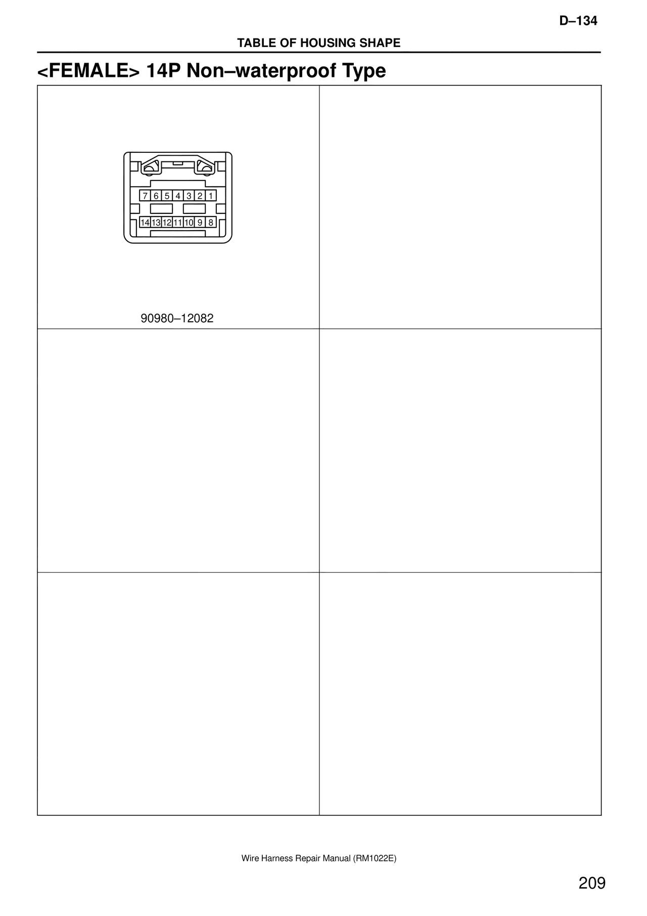 <female> 14P Non–waterproof Type — MK4 Supra Wire Harness, page 209