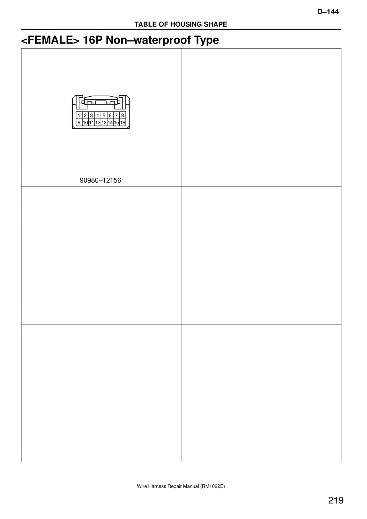 <female> 16P Non–waterproof Type — MK4 Supra Wire Harness, page 219