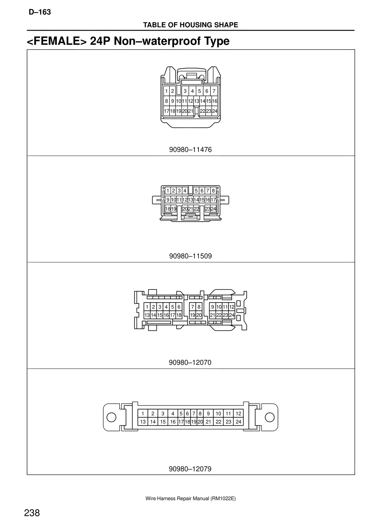 <female> 24P Non–waterproof Type — MK4 Supra Wire Harness, page 238