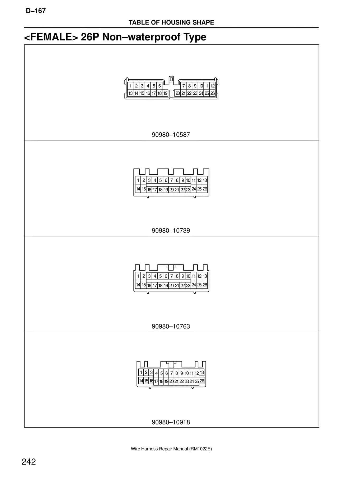 <female> 26P Non–waterproof Type — MK4 Supra Wire Harness, page 242