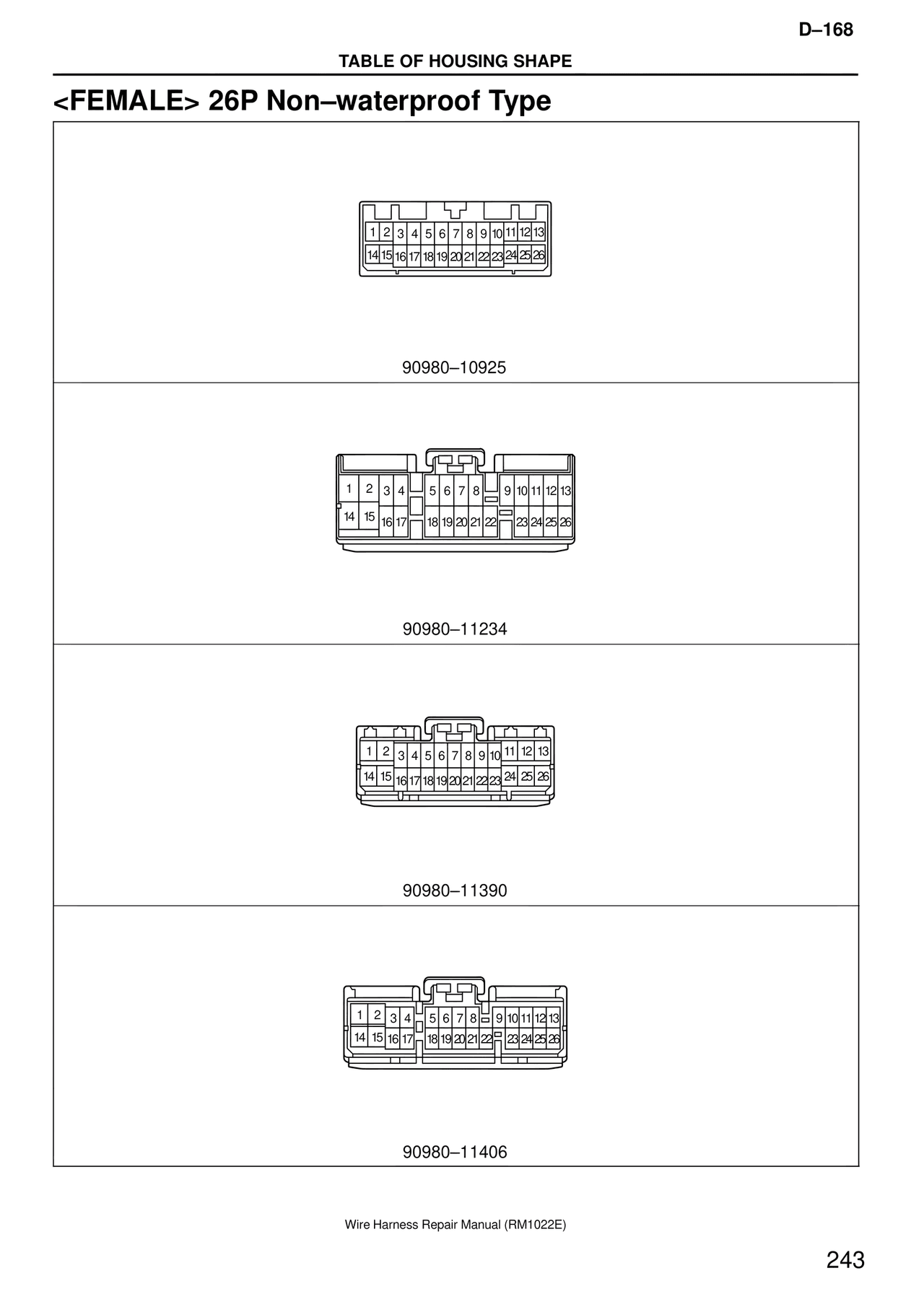 <female> 26P Non–waterproof Type — MK4 Supra Wire Harness, page 243