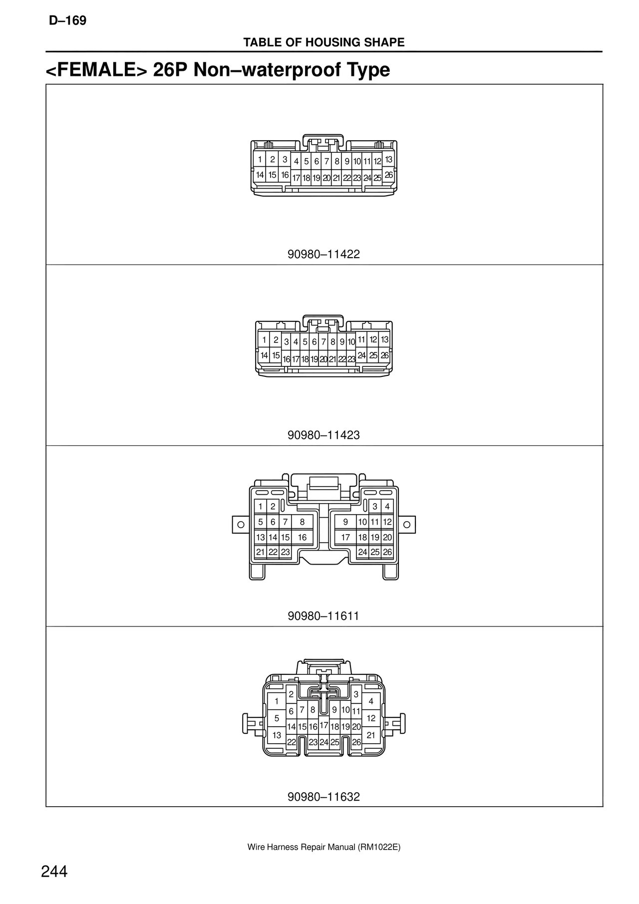 <female> 26P Non–waterproof Type — MK4 Supra Wire Harness, page 244