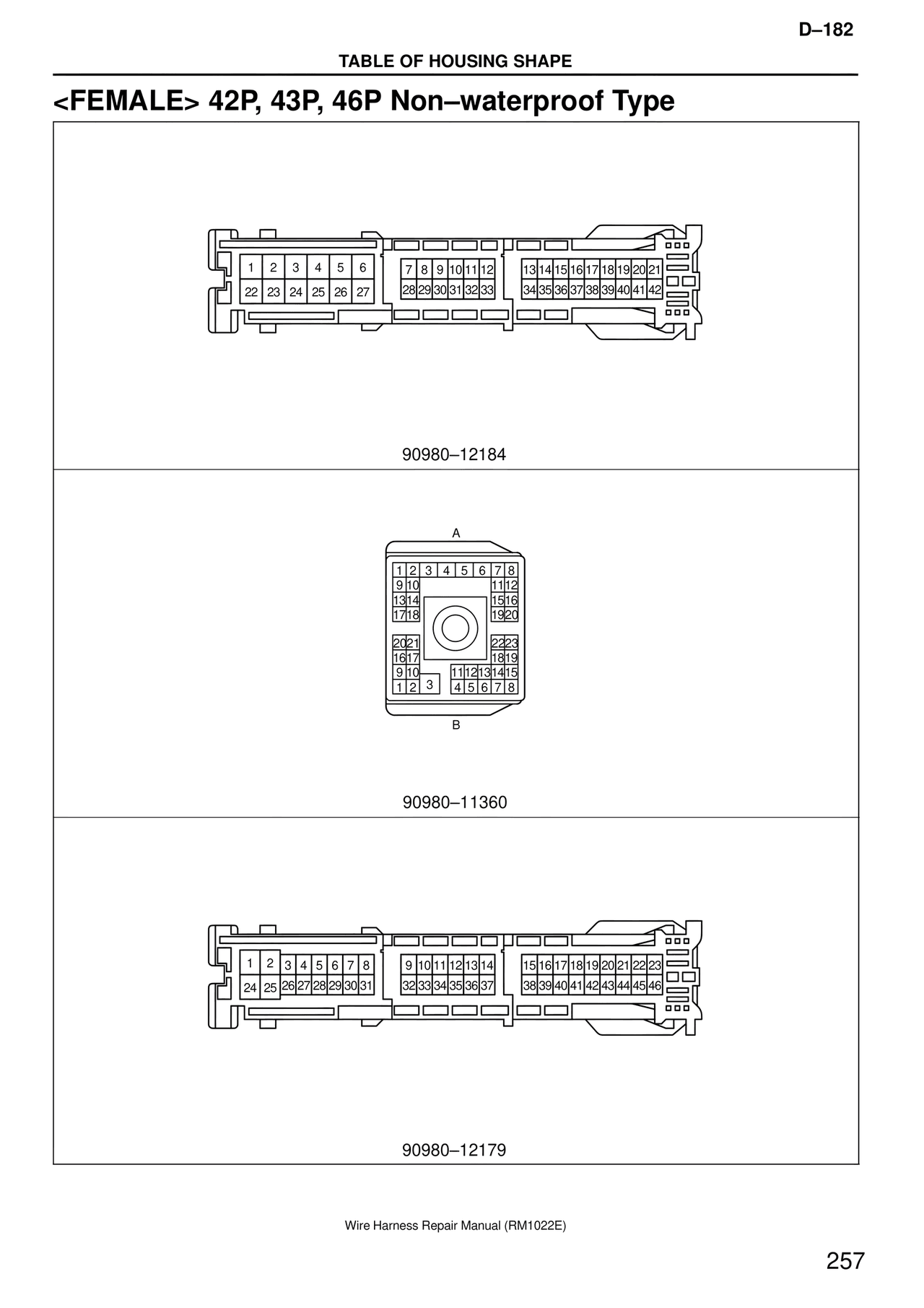 <female> 42P, 43P, 46P Non–waterproof Type — MK4 Supra Wire Harness, page 257