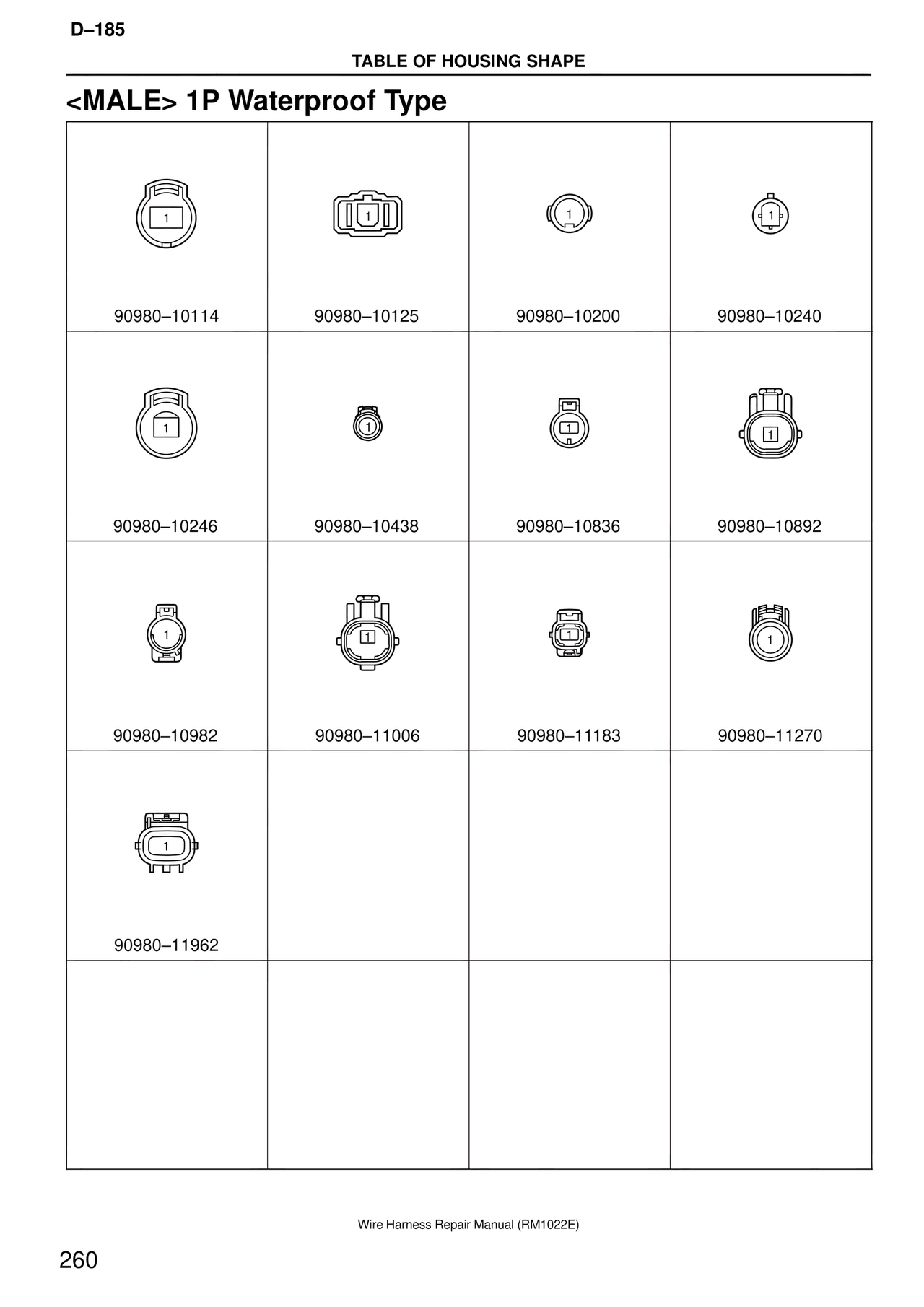 <male> 1P Waterproof Type — MK4 Supra Wire Harness, page 260