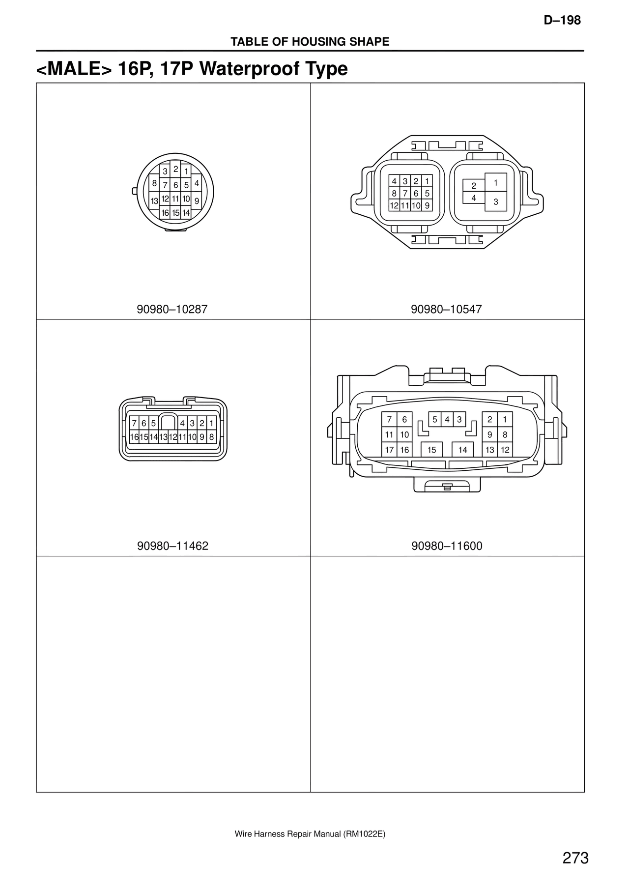 <male> 16P, 17P Waterproof Type — MK4 Supra Wire Harness, page 273