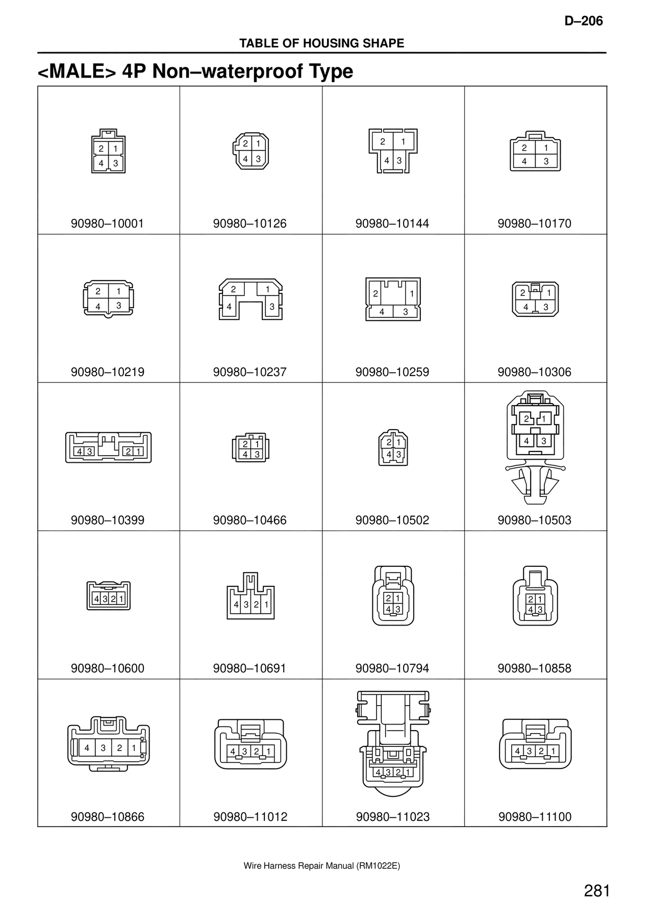 <male> 4P Non–waterproof Type — MK4 Supra Wire Harness, page 281