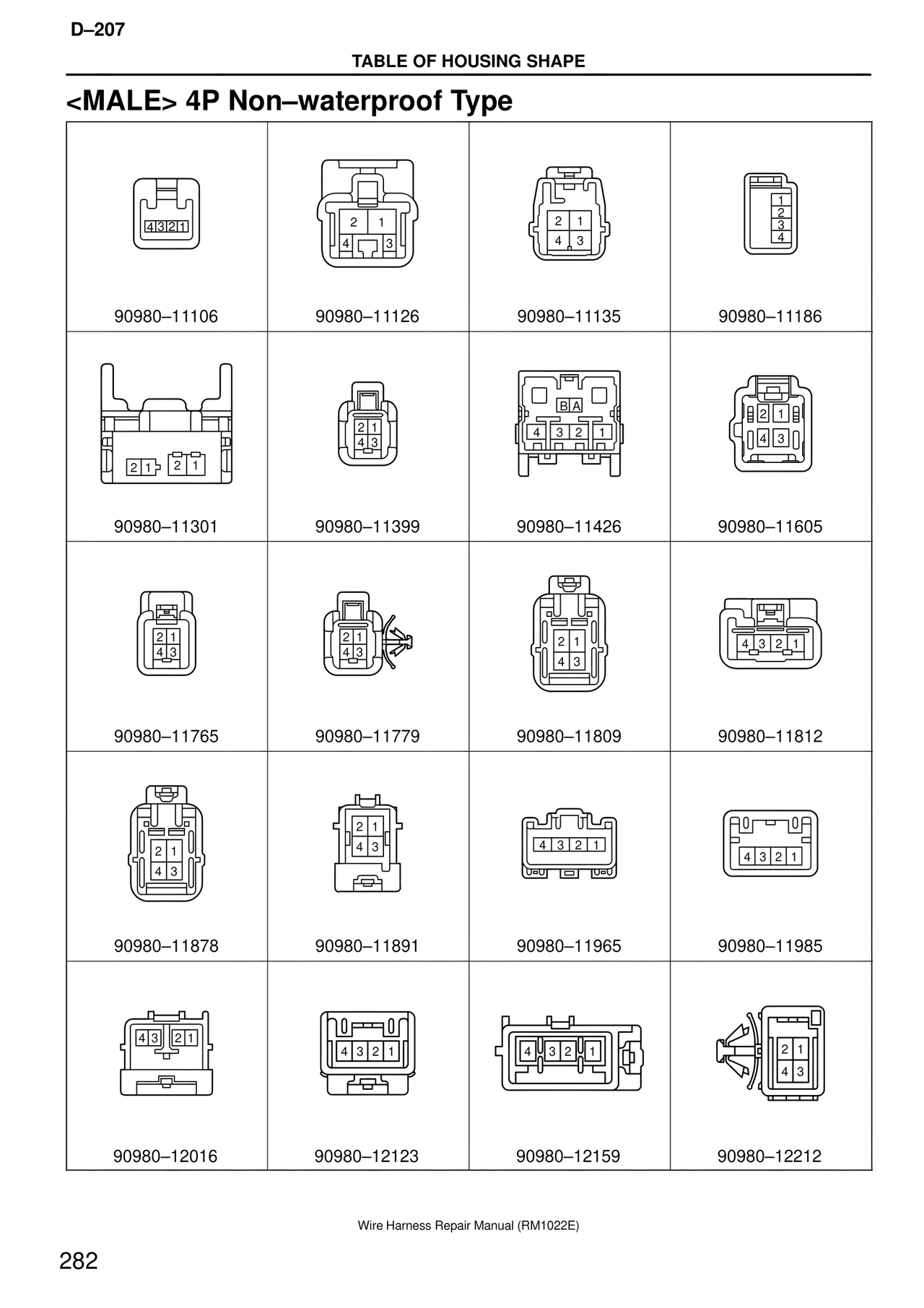 <male> 4P Non–waterproof Type — MK4 Supra Wire Harness, page 282