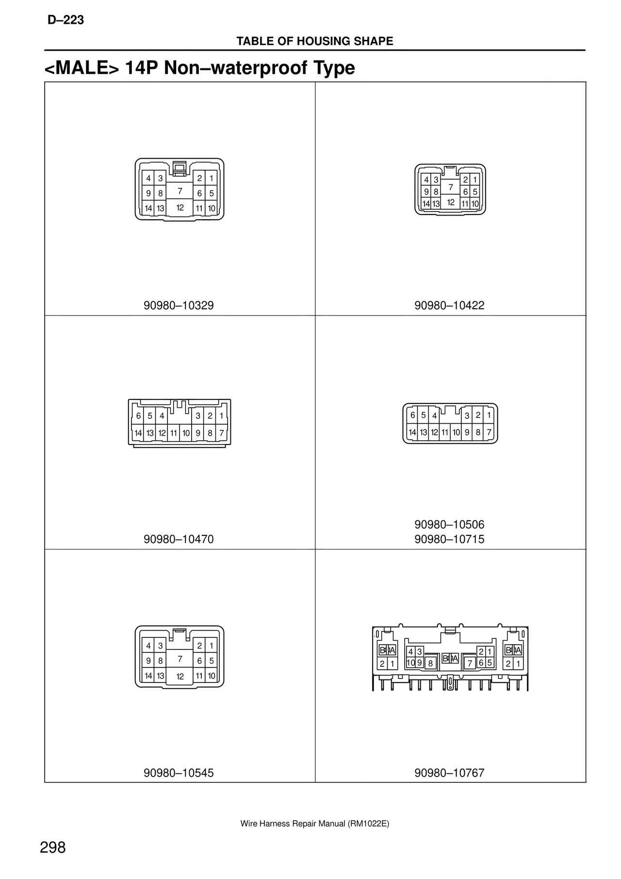 <male> 14P Non–waterproof Type — MK4 Supra Wire Harness, page 298
