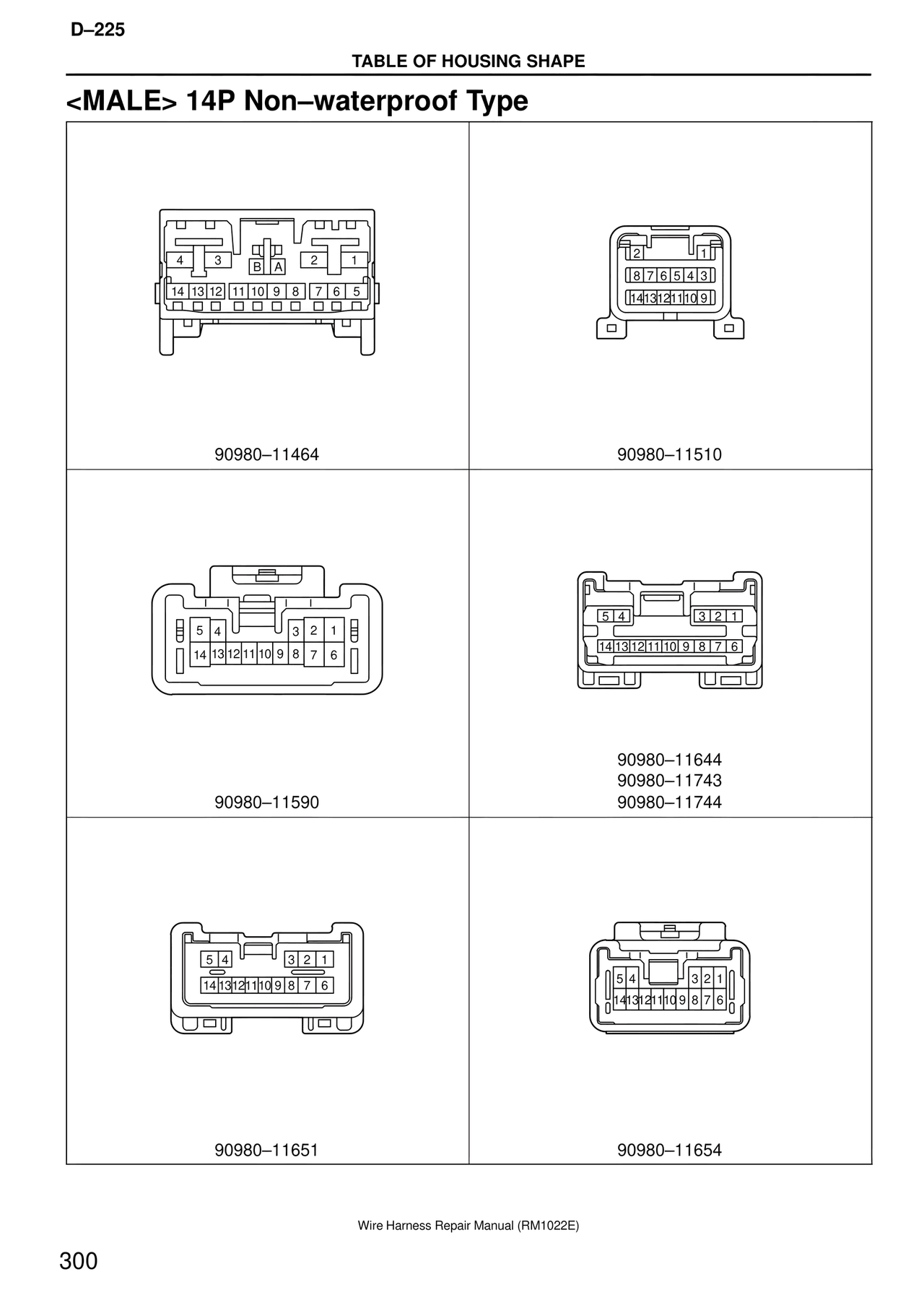 <male> 14P Non–waterproof Type — MK4 Supra Wire Harness, page 300