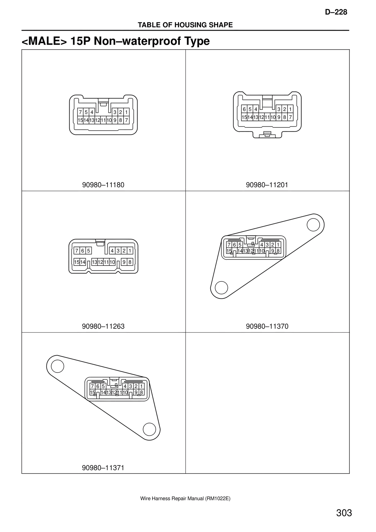 <male> 15P Non–waterproof Type — MK4 Supra Wire Harness, page 303