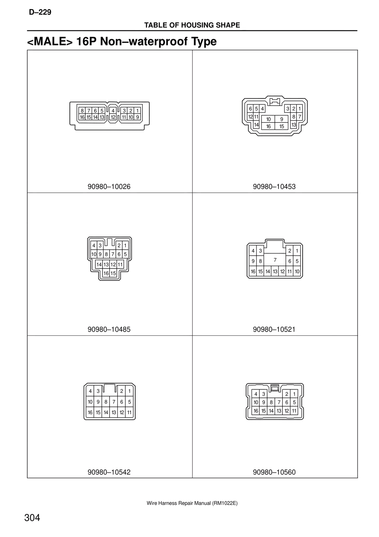 <male> 16P Non–waterproof Type — MK4 Supra Wire Harness, page 304