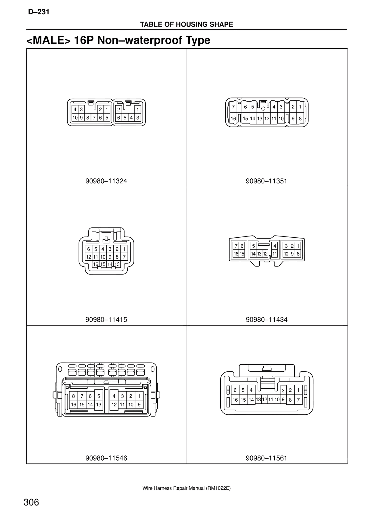 <male> 16P Non–waterproof Type — MK4 Supra Wire Harness, page 306
