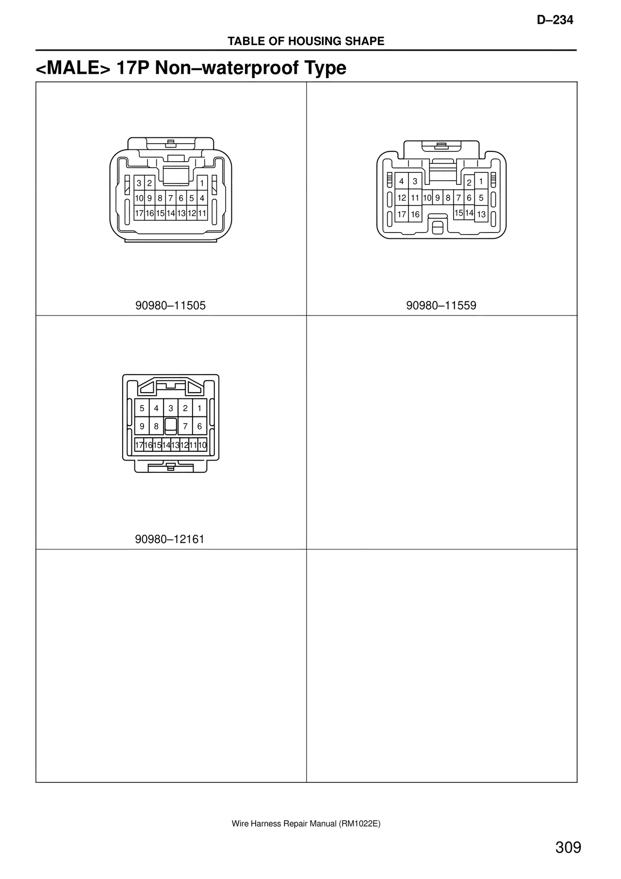 <male> 17P Non–waterproof Type — MK4 Supra Wire Harness, page 309