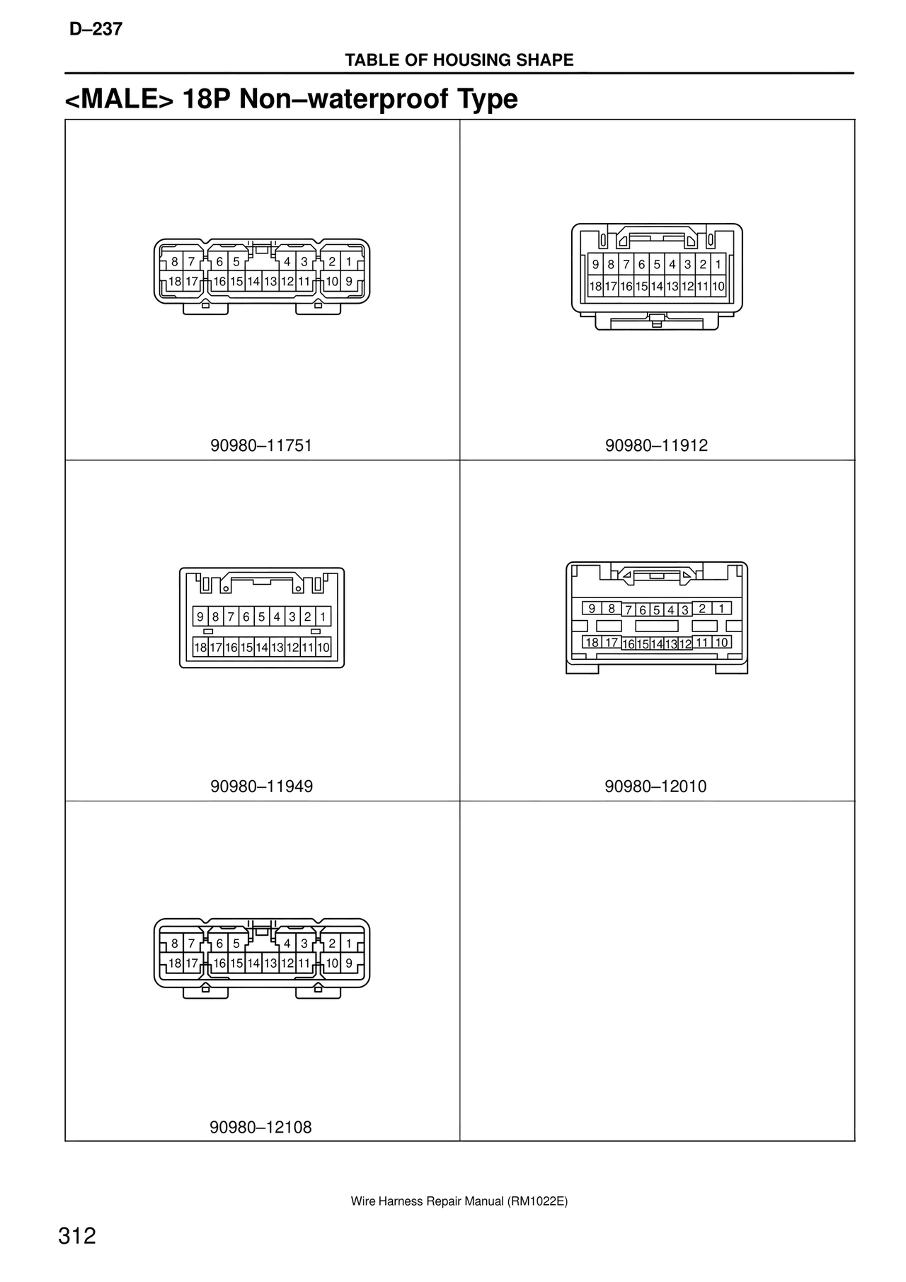 <male> 18P Non–waterproof Type — MK4 Supra Wire Harness, page 312