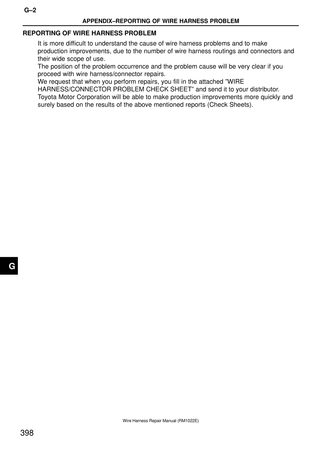 Reporting of Wire Harness Problem — MK4 Supra Wire Harness, page 398