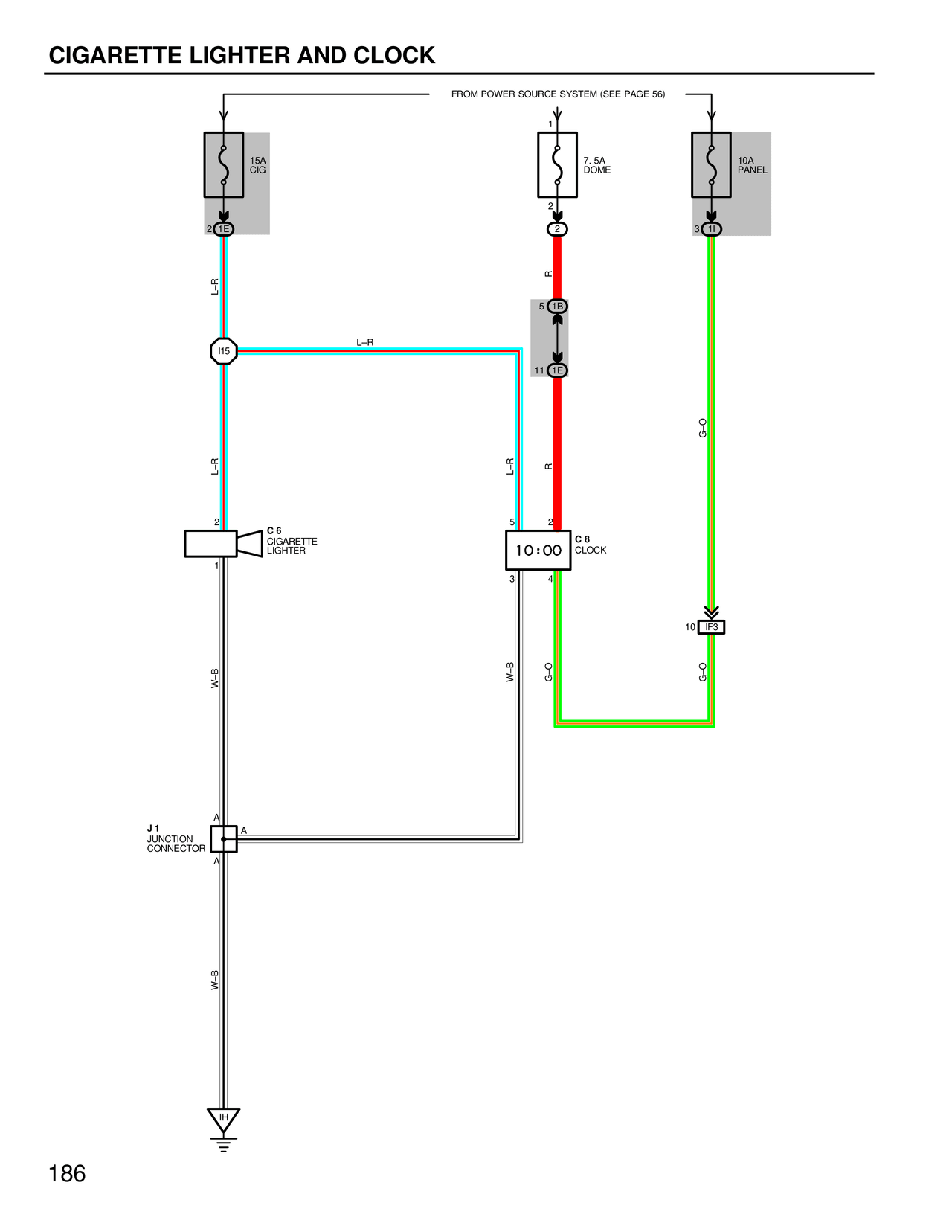 Cigarette Lighter and Clock — MK4 Supra Cigarette Lighter and Clock wiring diagram, page 1
