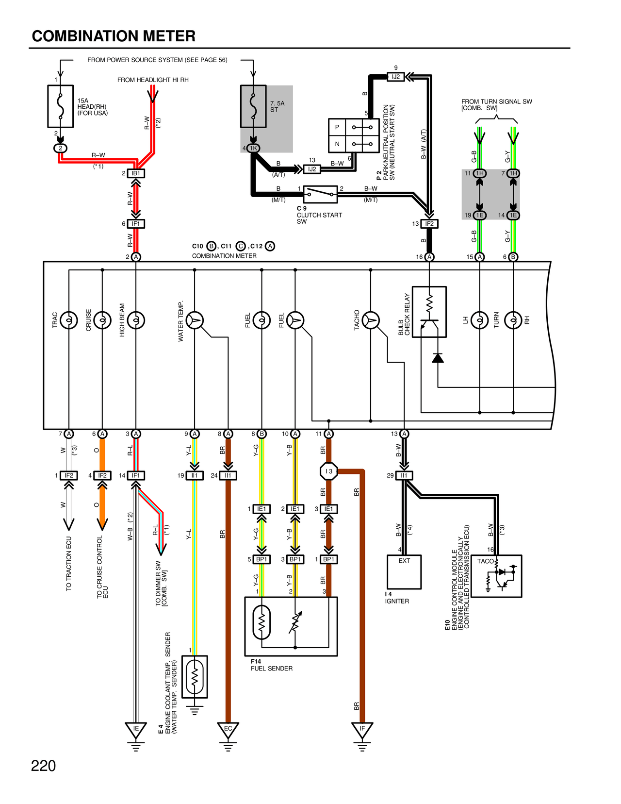 Combination Meter — MK4 Supra Combination Meter wiring diagram, page 1
