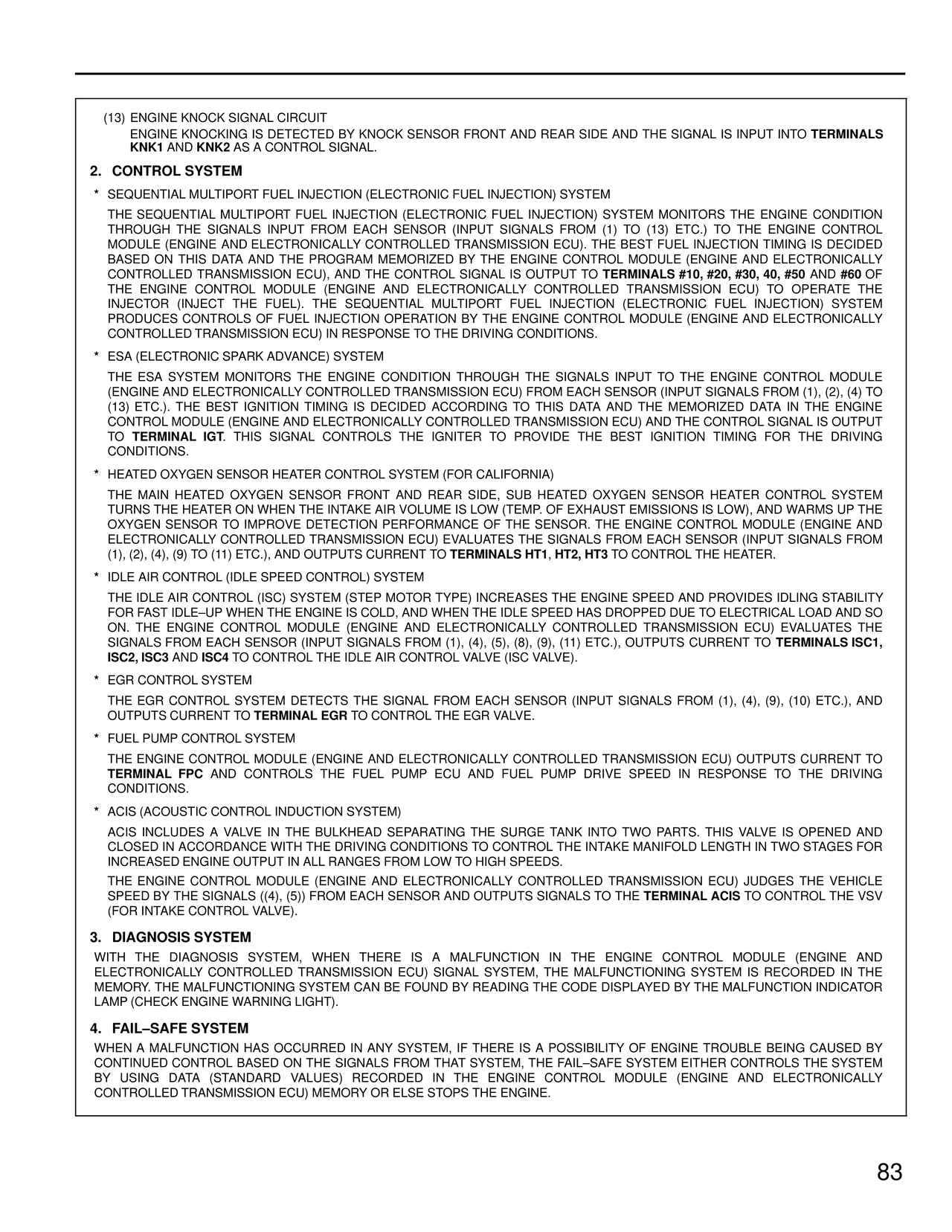 Engine Knock Signal Circuit / Control System / Diagnosis System / Fail-Safe System — MK4 Supra Engine Control wiring diagram, page 14