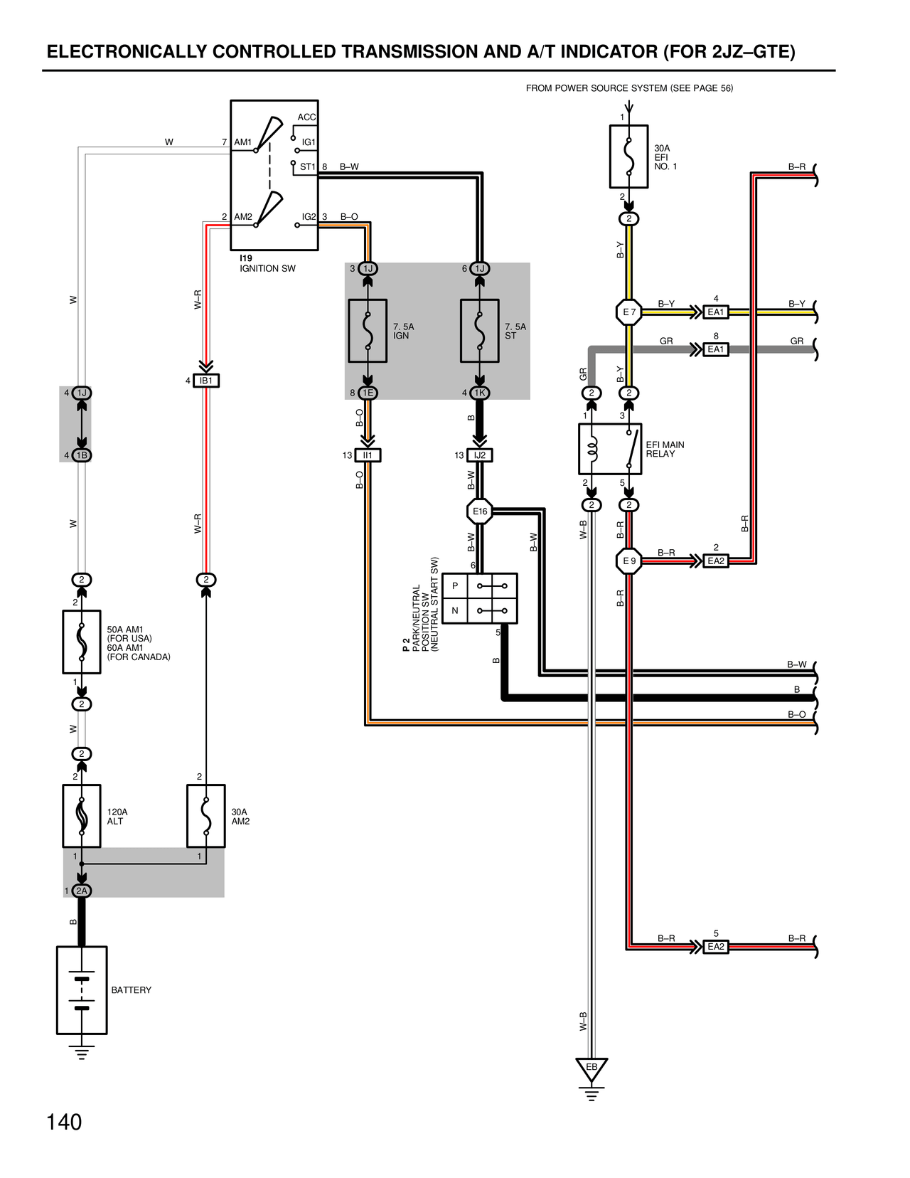 Electronically Controlled Transmission and A/T Indicator (For 2JZ-GTE) — MK4 Supra Electronically Controlled Transmission wiring diagram, page 1