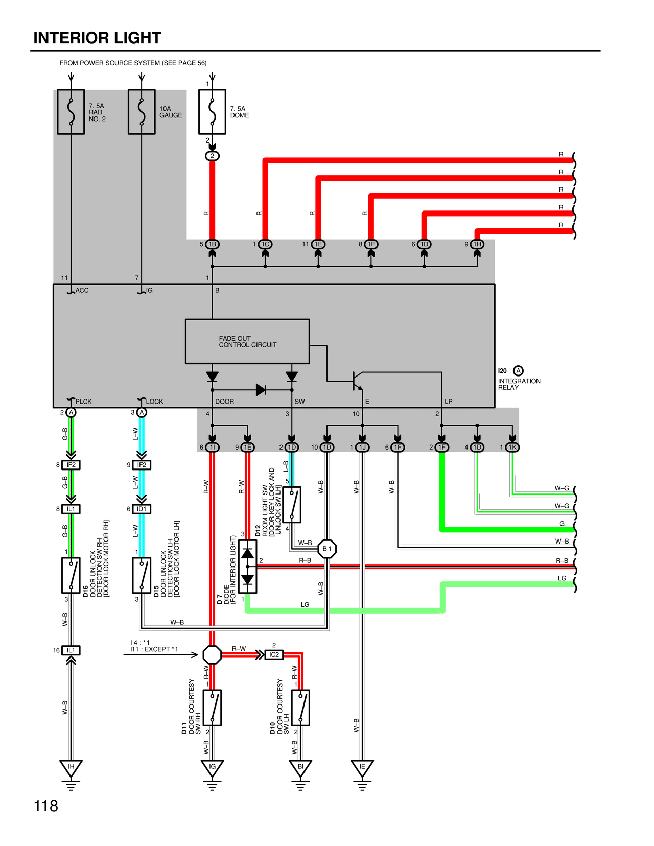 Interior Light and Illumination — MK4 Supra Interior Light and Illumination wiring diagram, page 1